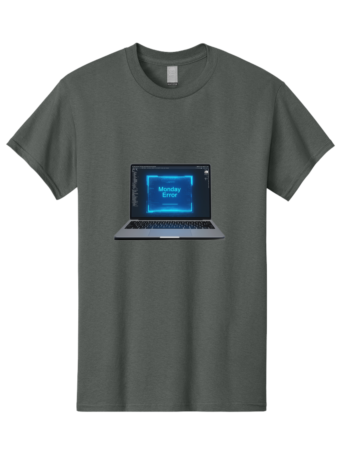 Monday-Error-7 Men'S Graphic Tee, 100% Cotton, Comfortable Casual Summer Wear, Machine Washable, Laptop Screen, Error Message, Monday Error, System Failure, Glitchy Display, Blue Neon Light, Coding Software, Debugging, Tech Issue, Bae526