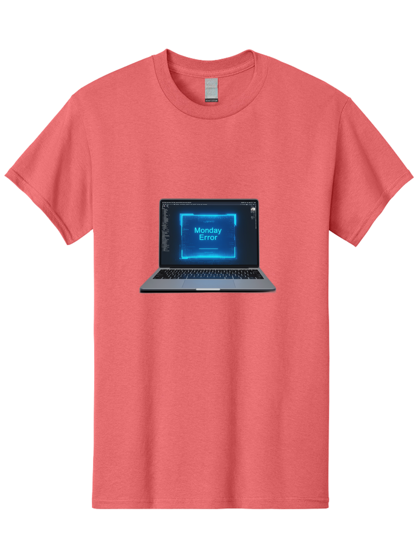 Monday-Error-7 Men'S Graphic Tee, 100% Cotton, Comfortable Casual Summer Wear, Machine Washable, Laptop Screen, Error Message, Monday Error, System Failure, Glitchy Display, Blue Neon Light, Coding Software, Debugging, Tech Issue, Bae526