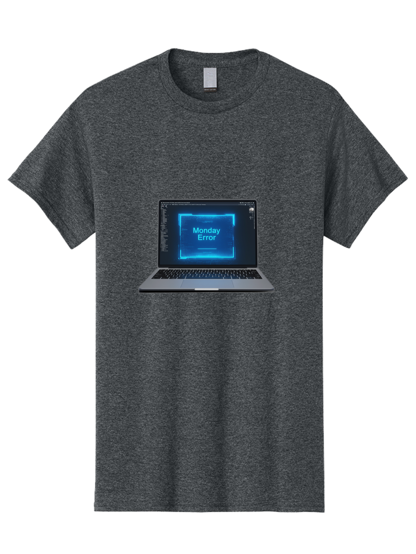 Monday-Error-7 Men'S Graphic Tee, 100% Cotton, Comfortable Casual Summer Wear, Machine Washable, Laptop Screen, Error Message, Monday Error, System Failure, Glitchy Display, Blue Neon Light, Coding Software, Debugging, Tech Issue, Bae526