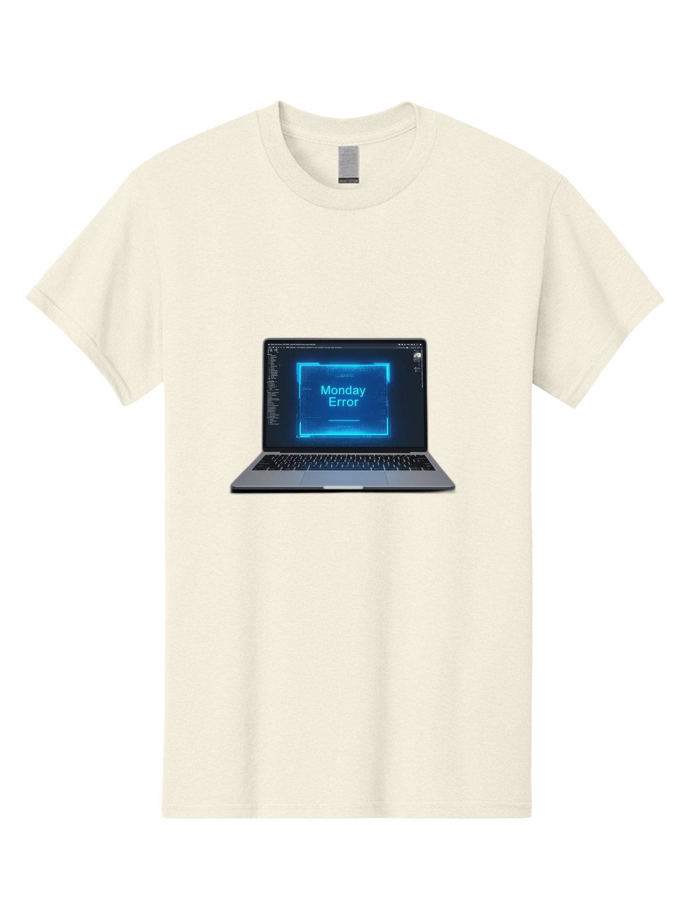 Monday-Error-7 Men'S Graphic Tee, 100% Cotton, Comfortable Casual Summer Wear, Machine Washable, Laptop Screen, Error Message, Monday Error, System Failure, Glitchy Display, Blue Neon Light, Coding Software, Debugging, Tech Issue, Bae526