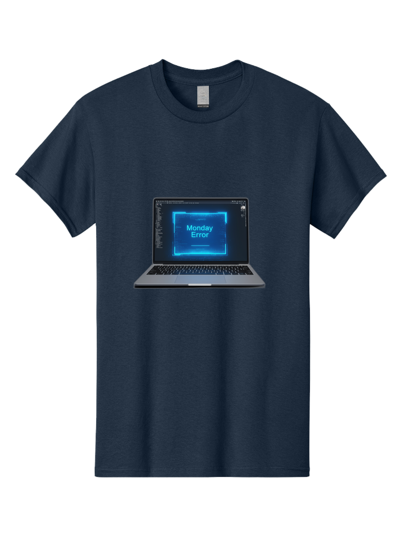 Monday-Error-7 Men'S Graphic Tee, 100% Cotton, Comfortable Casual Summer Wear, Machine Washable, Laptop Screen, Error Message, Monday Error, System Failure, Glitchy Display, Blue Neon Light, Coding Software, Debugging, Tech Issue, Bae526