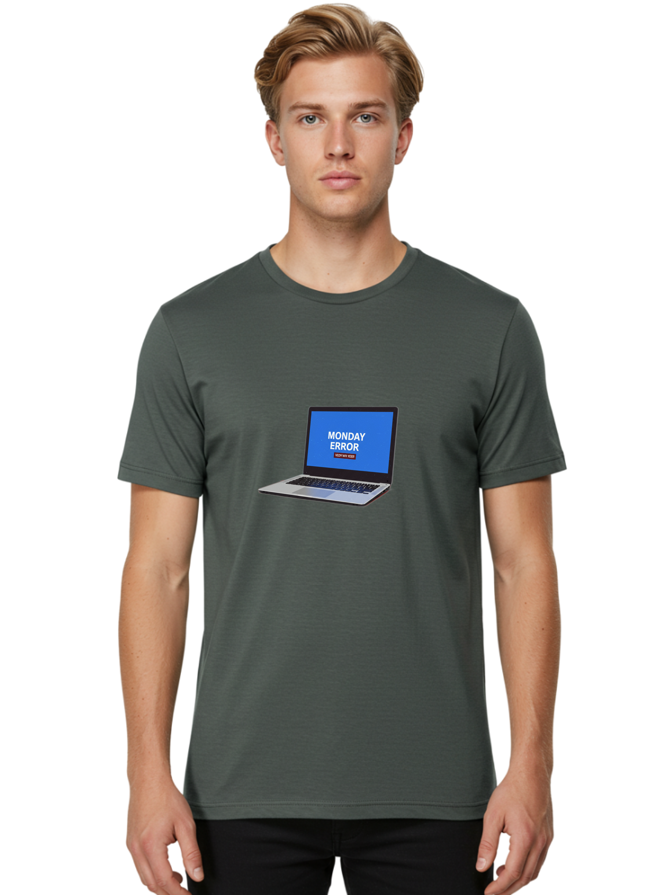 Monday-Error-8 Men'S Graphic Tee, 100% Cotton, Comfortable Casual Summer Wear, Machine Washable, Laptop With Error Message, Monday Blues, System Failure, Error Screen, Technology Issue, Computer Problem, Monday Motivation Bae527