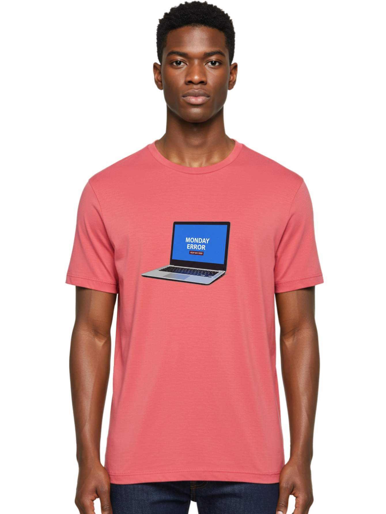Monday-Error-8 Men'S Graphic Tee, 100% Cotton, Comfortable Casual Summer Wear, Machine Washable, Laptop With Error Message, Monday Blues, System Failure, Error Screen, Technology Issue, Computer Problem, Monday Motivation Bae527