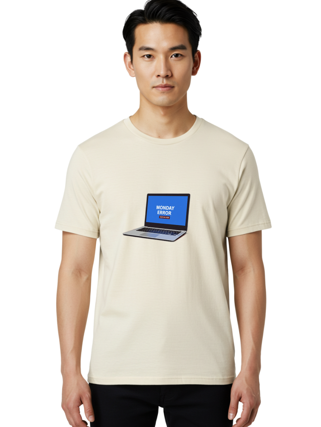 Monday-Error-8 Men'S Graphic Tee, 100% Cotton, Comfortable Casual Summer Wear, Machine Washable, Laptop With Error Message, Monday Blues, System Failure, Error Screen, Technology Issue, Computer Problem, Monday Motivation Bae527