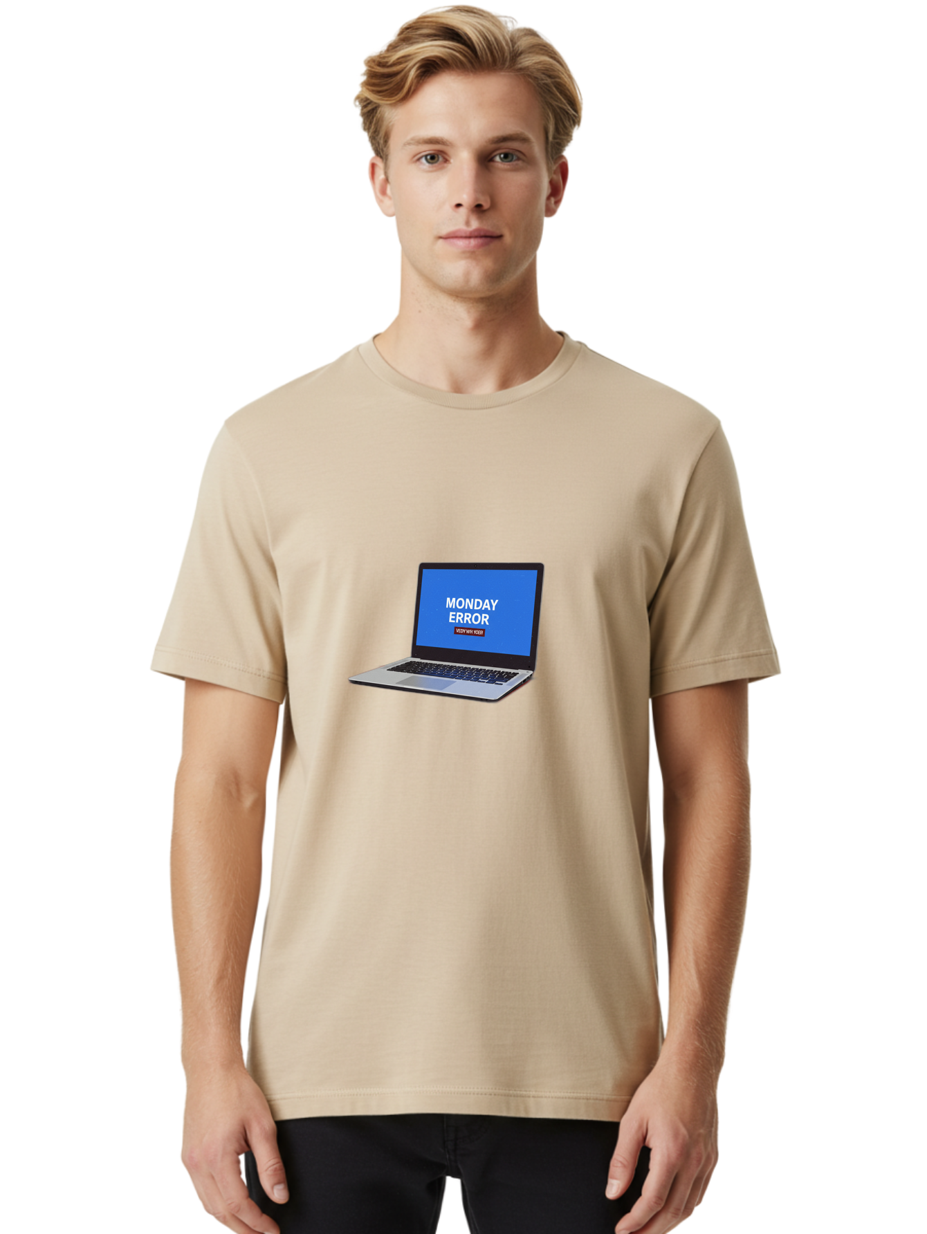 Monday-Error-8 Men'S Graphic Tee, 100% Cotton, Comfortable Casual Summer Wear, Machine Washable, Laptop With Error Message, Monday Blues, System Failure, Error Screen, Technology Issue, Computer Problem, Monday Motivation Bae527