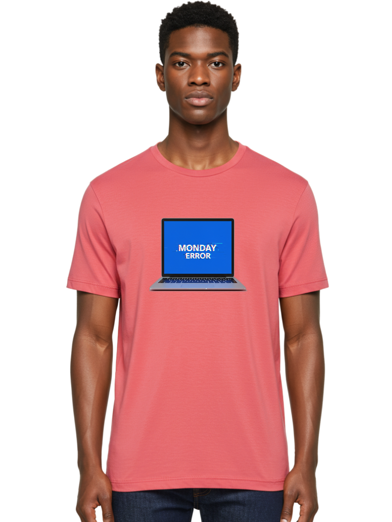 Monday-Error-9 Men'S Graphic Tee, 100% Cotton, Comfortable Casual Summer Wear, Machine Washable, Laptop Screen Displaying Monday Error Message, Computer Error, Malfunctioning Computer, Glitchy Screen, Blue Screen Of Death, Tech Issues, Bae528