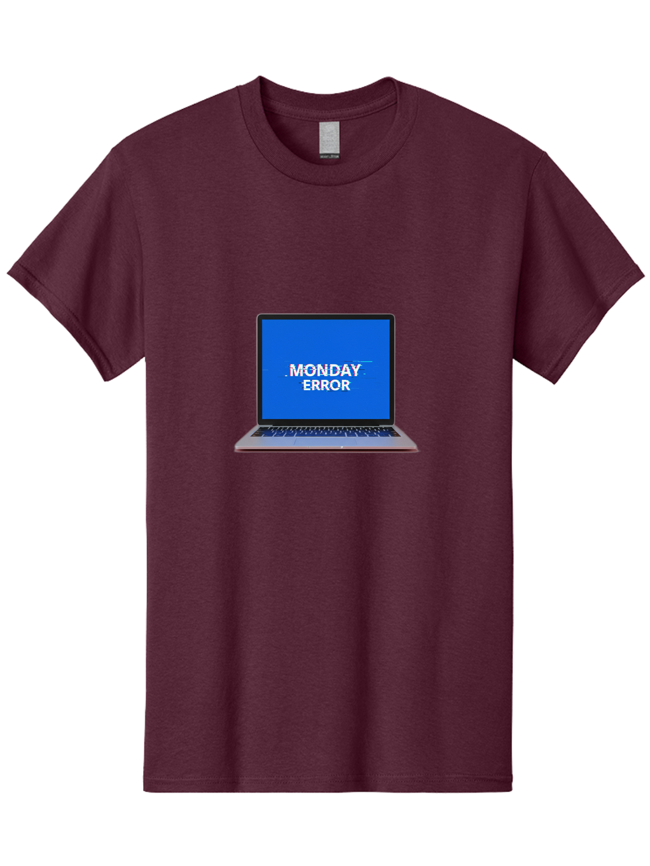 Monday-Error-9 Men'S Graphic Tee, 100% Cotton, Comfortable Casual Summer Wear, Machine Washable, Laptop Screen Displaying Monday Error Message, Computer Error, Malfunctioning Computer, Glitchy Screen, Blue Screen Of Death, Tech Issues, Bae528