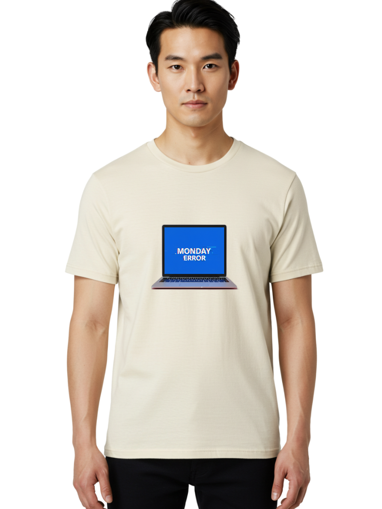Monday-Error-9 Men'S Graphic Tee, 100% Cotton, Comfortable Casual Summer Wear, Machine Washable, Laptop Screen Displaying Monday Error Message, Computer Error, Malfunctioning Computer, Glitchy Screen, Blue Screen Of Death, Tech Issues, Bae528