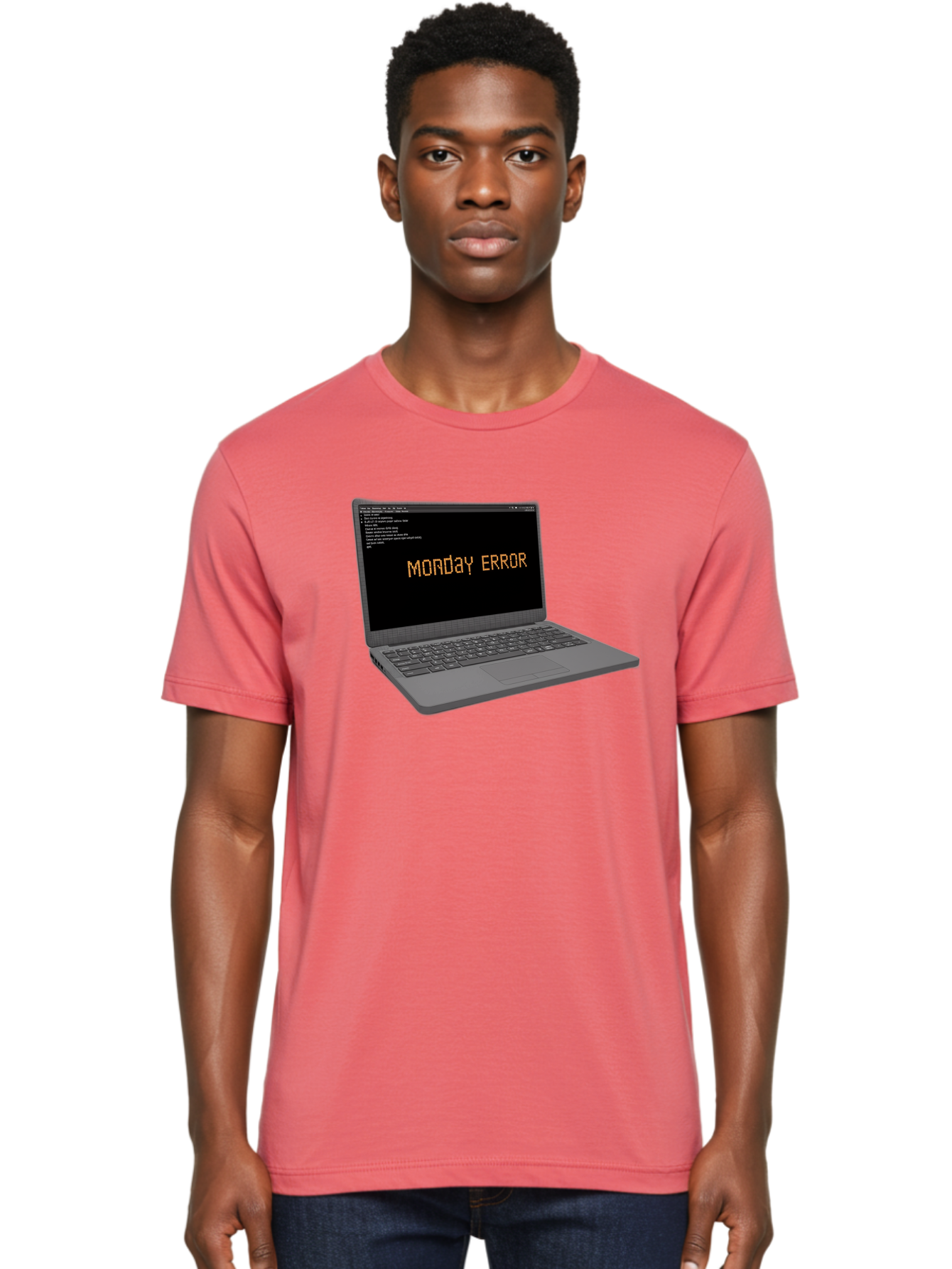 Monday-Error-Laptop Men'S Graphic Tee, 100% Cotton, Comfortable Casual Summer Wear, Machine Washable, Laptop Screen, Error Message, Monday Motivation, Coding Issues, Tech Problems, Computer Glitch, Debugging, Programming Error Bae529