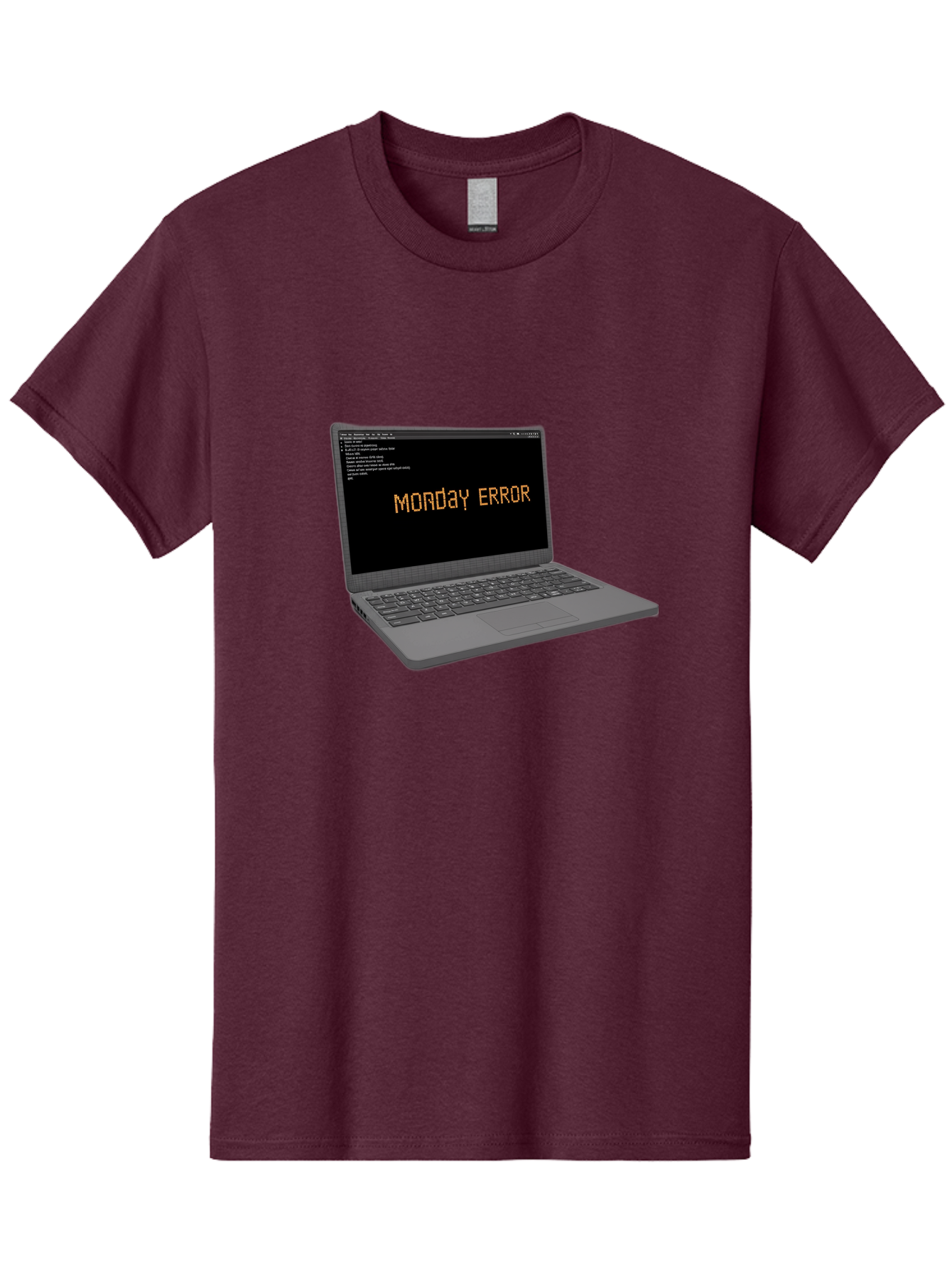 Monday-Error-Laptop Men'S Graphic Tee, 100% Cotton, Comfortable Casual Summer Wear, Machine Washable, Laptop Screen, Error Message, Monday Motivation, Coding Issues, Tech Problems, Computer Glitch, Debugging, Programming Error Bae529