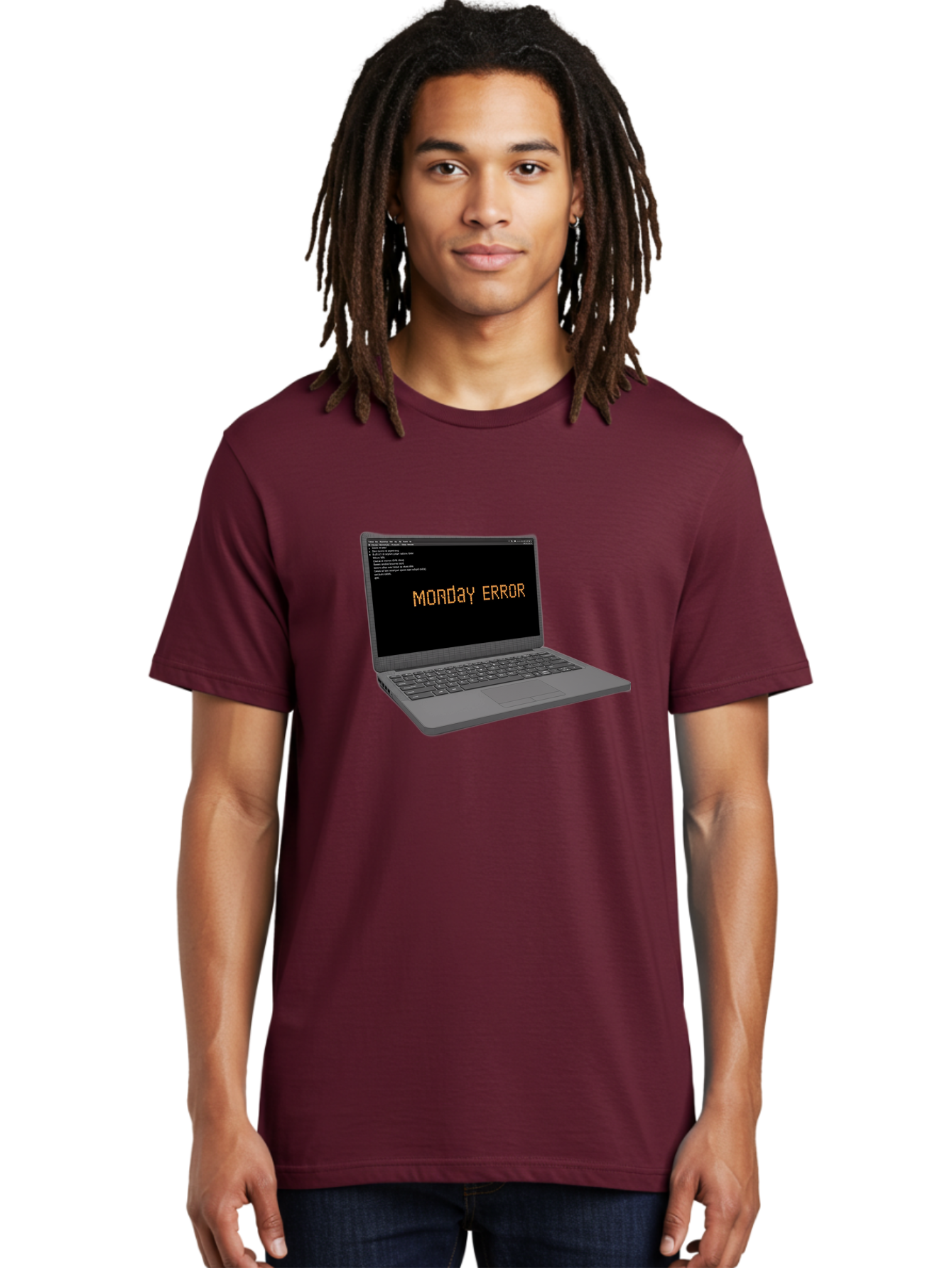 Monday-Error-Laptop Men'S Graphic Tee, 100% Cotton, Comfortable Casual Summer Wear, Machine Washable, Laptop Screen, Error Message, Monday Motivation, Coding Issues, Tech Problems, Computer Glitch, Debugging, Programming Error Bae529