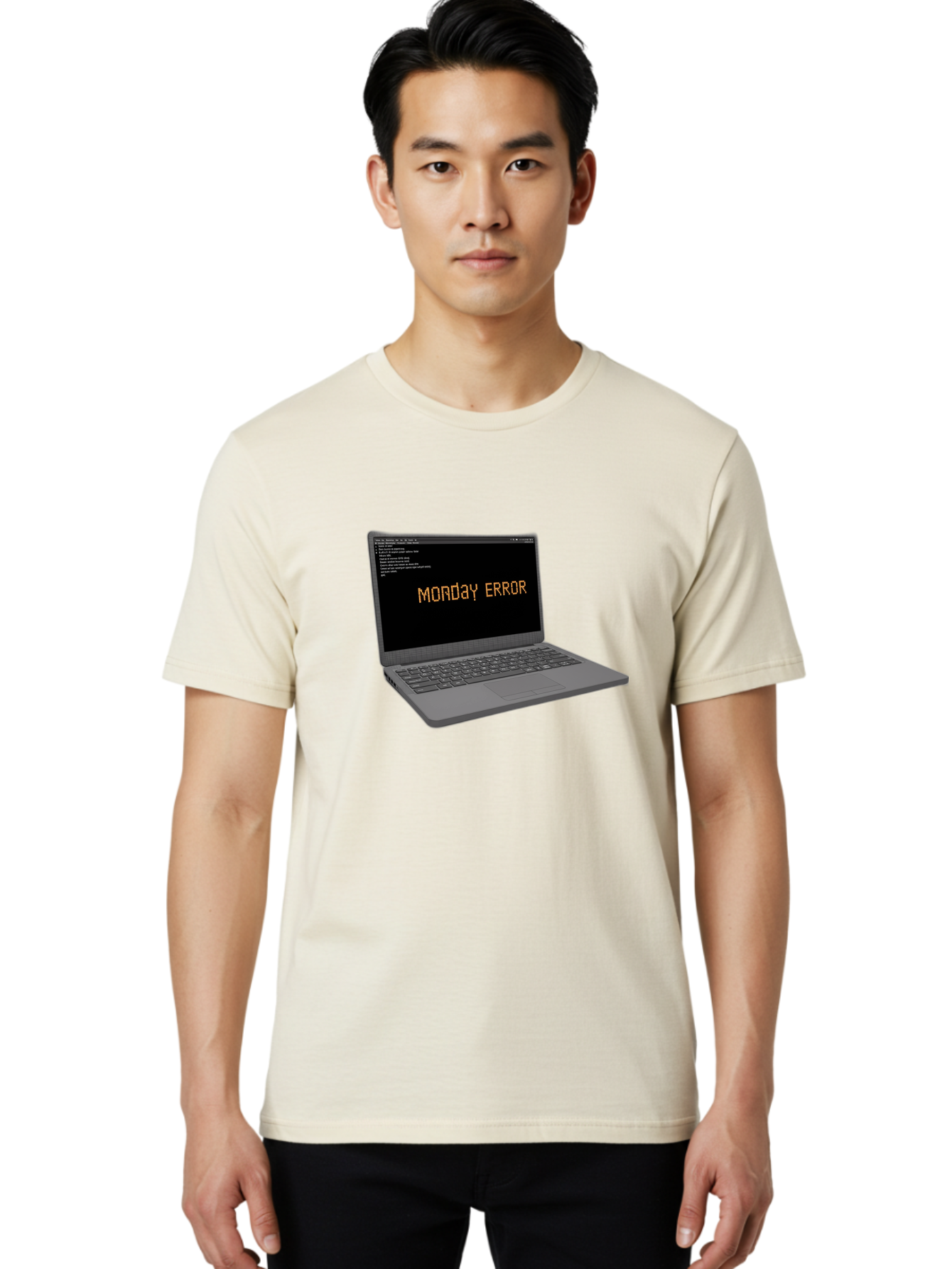 Monday-Error-Laptop Men'S Graphic Tee, 100% Cotton, Comfortable Casual Summer Wear, Machine Washable, Laptop Screen, Error Message, Monday Motivation, Coding Issues, Tech Problems, Computer Glitch, Debugging, Programming Error Bae529