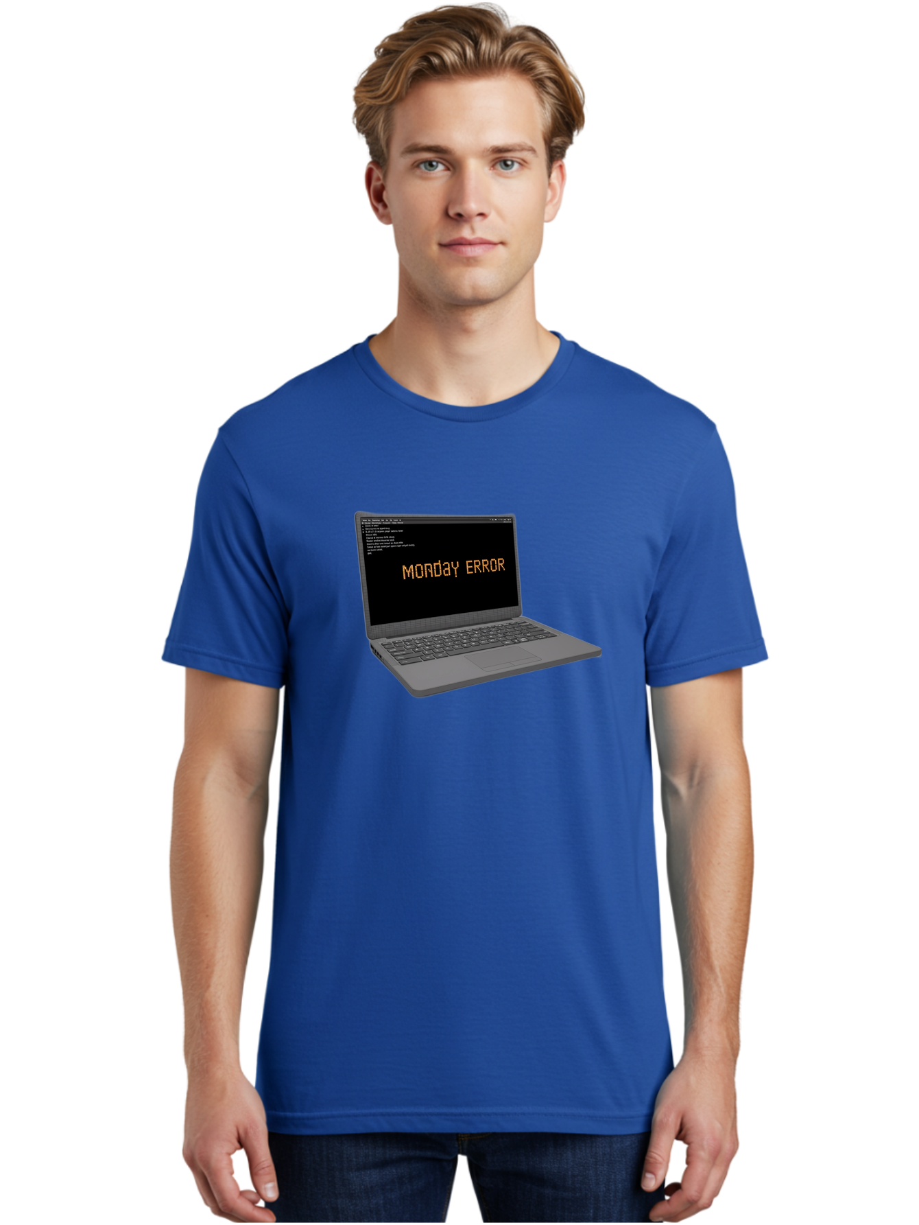 Monday-Error-Laptop Men'S Graphic Tee, 100% Cotton, Comfortable Casual Summer Wear, Machine Washable, Laptop Screen, Error Message, Monday Motivation, Coding Issues, Tech Problems, Computer Glitch, Debugging, Programming Error Bae529
