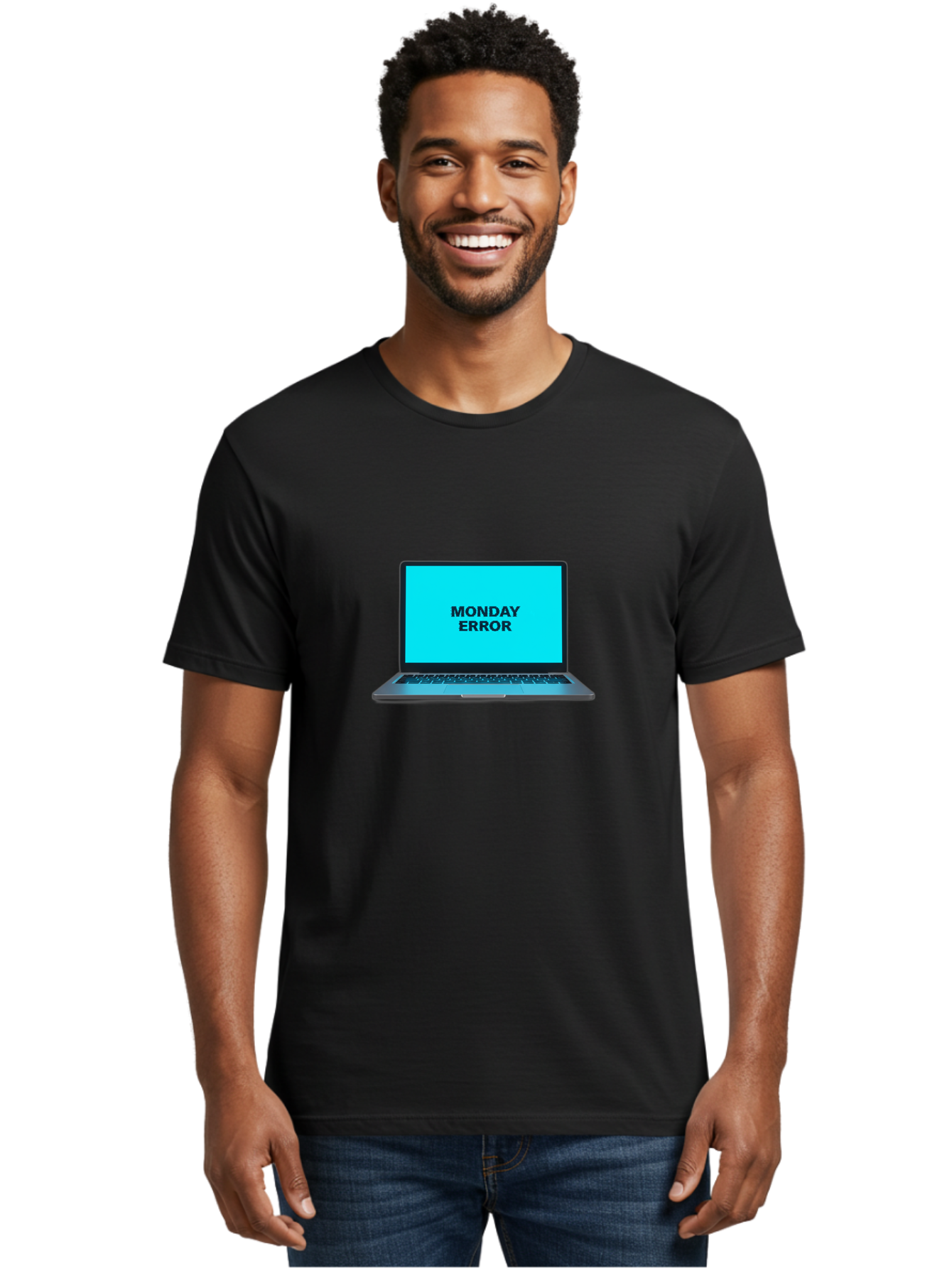 Monday-Error Men'S Graphic Tee, 100% Cotton, Comfortable Casual Summer Wear, Machine Washable, Laptop With Error Message, Monday Blues, System Failure, Computer Glitch, Blue Screen, Tech Issue, Troubleshooting Bae530