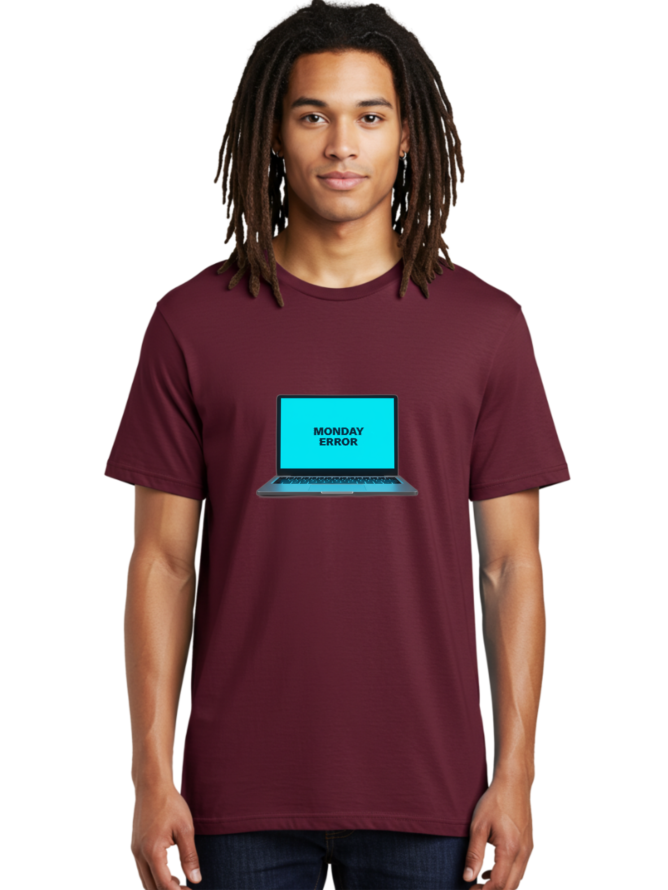 Monday-Error Men'S Graphic Tee, 100% Cotton, Comfortable Casual Summer Wear, Machine Washable, Laptop With Error Message, Monday Blues, System Failure, Computer Glitch, Blue Screen, Tech Issue, Troubleshooting Bae530