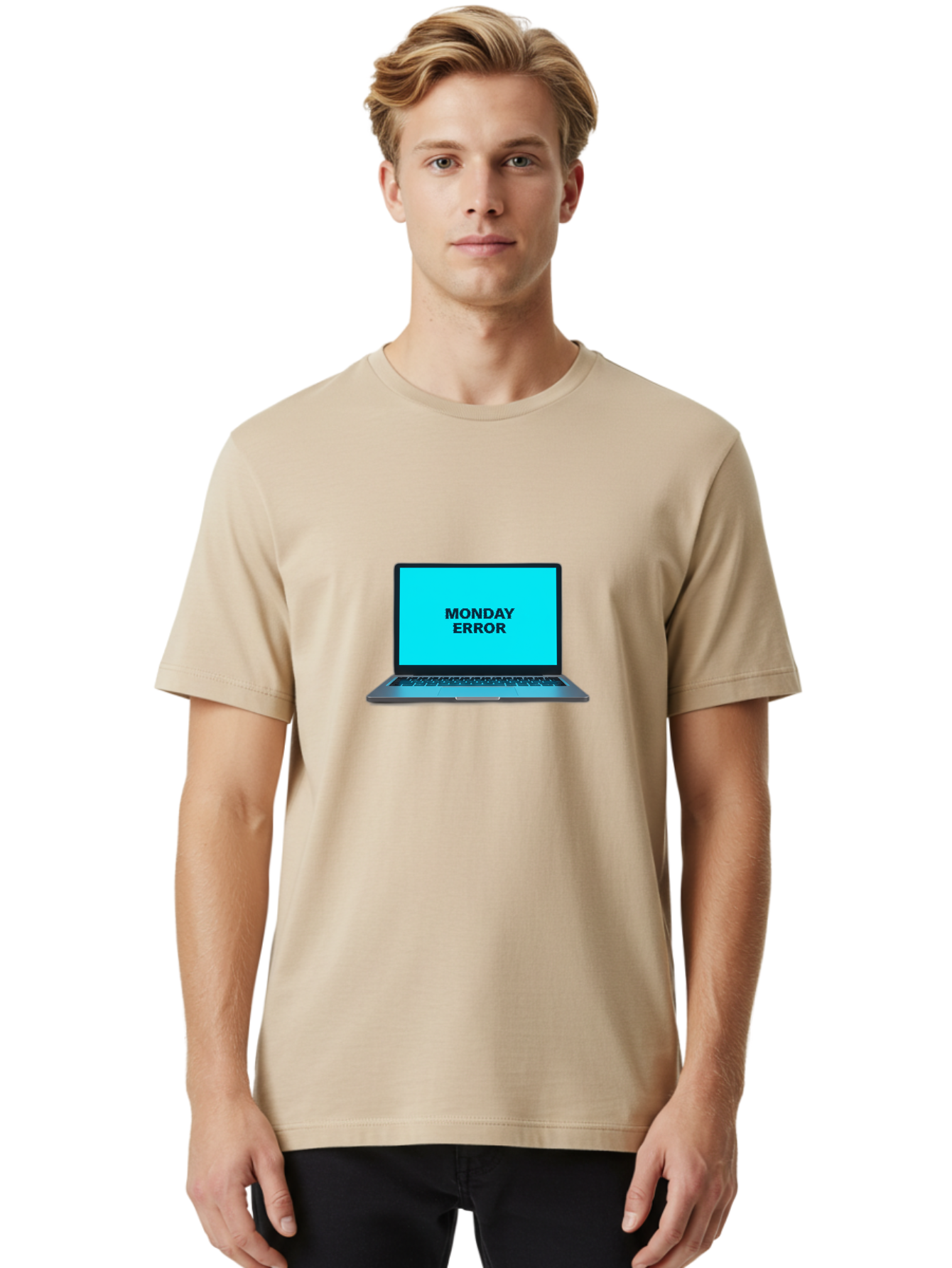 Monday-Error Men'S Graphic Tee, 100% Cotton, Comfortable Casual Summer Wear, Machine Washable, Laptop With Error Message, Monday Blues, System Failure, Computer Glitch, Blue Screen, Tech Issue, Troubleshooting Bae530