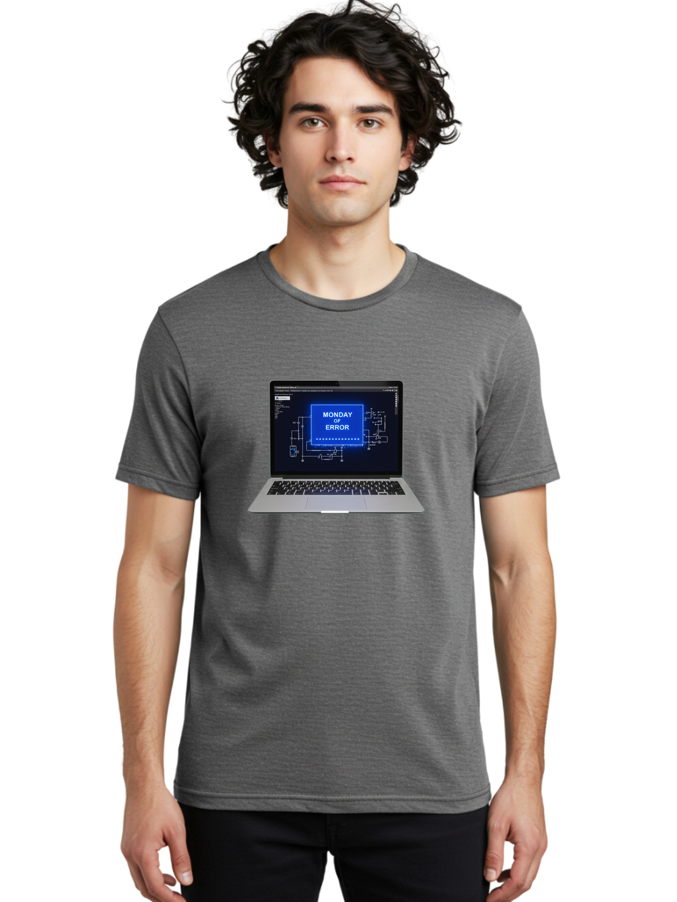 Monday-Of-Error Men'S Graphic Tee, 100% Cotton, Comfortable Casual Summer Wear, Machine Washable, Laptop Screen Displaying Error Message, Monday Of Error, Technical Glitch, Computer Error, Tech Issue, Troubleshooting, Error Screen, Bae533