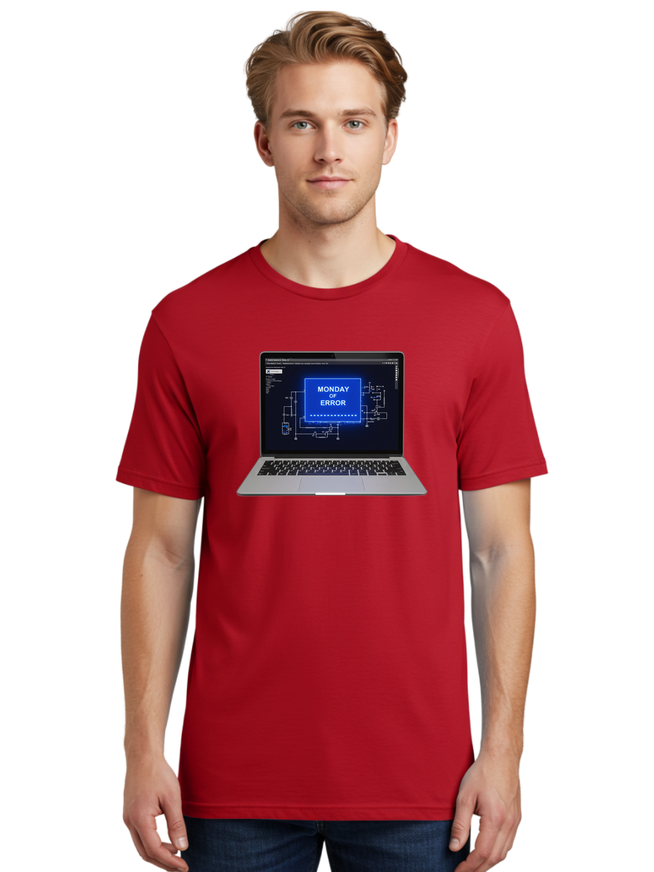 Monday-Of-Error Men'S Graphic Tee, 100% Cotton, Comfortable Casual Summer Wear, Machine Washable, Laptop Screen Displaying Error Message, Monday Of Error, Technical Glitch, Computer Error, Tech Issue, Troubleshooting, Error Screen, Bae533
