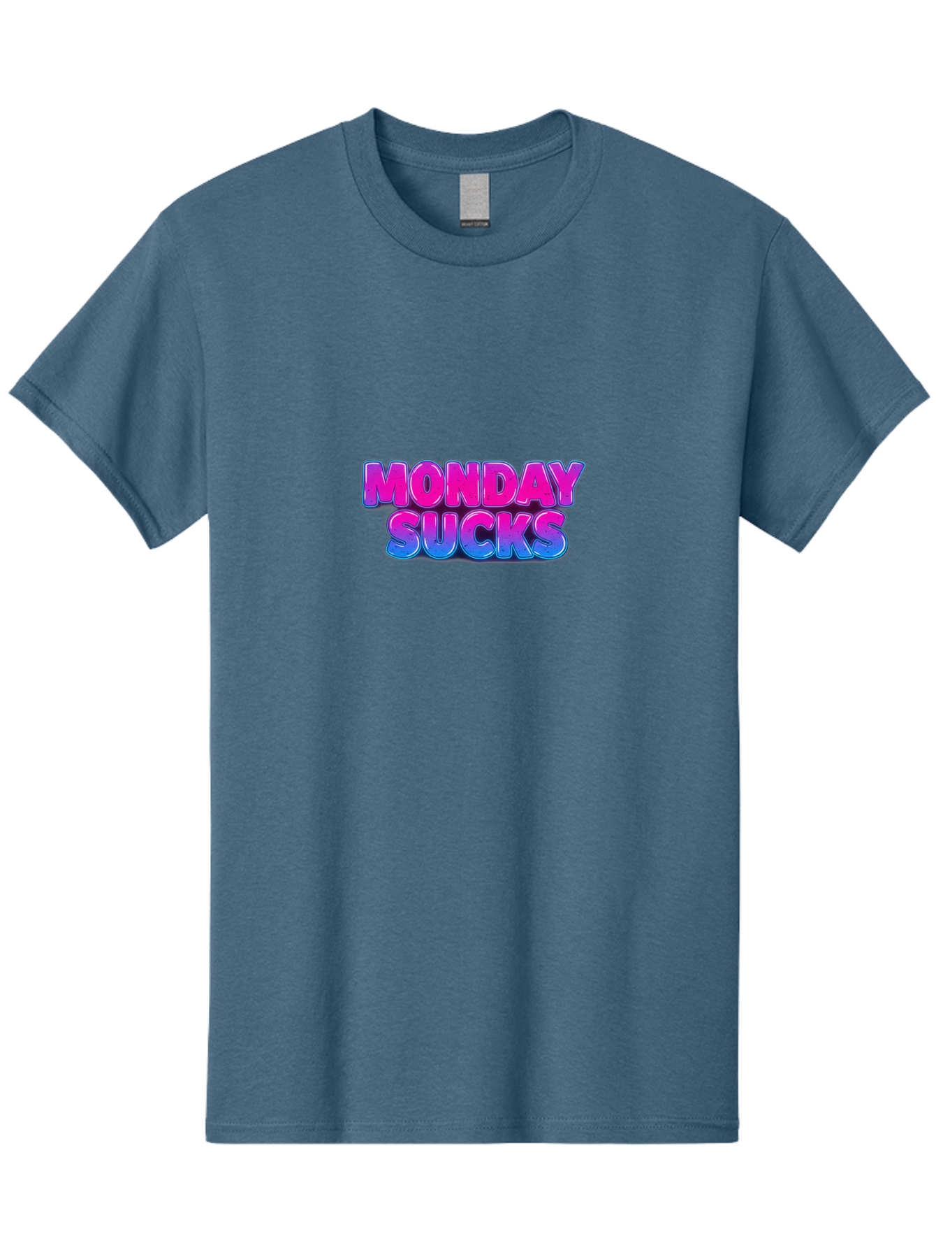 Monday-Sucks-1 Men'S Graphic Tee, 100% Cotton, Comfortable Casual Summer Wear, Machine Washable, Monday Motivation, Motivational Quote, Funny Meme, Humor, Sarcasm, Workweek Grind, Relief, Colorful Text, Pink, Blue, Gradient, Workplace Humor, Bae534
