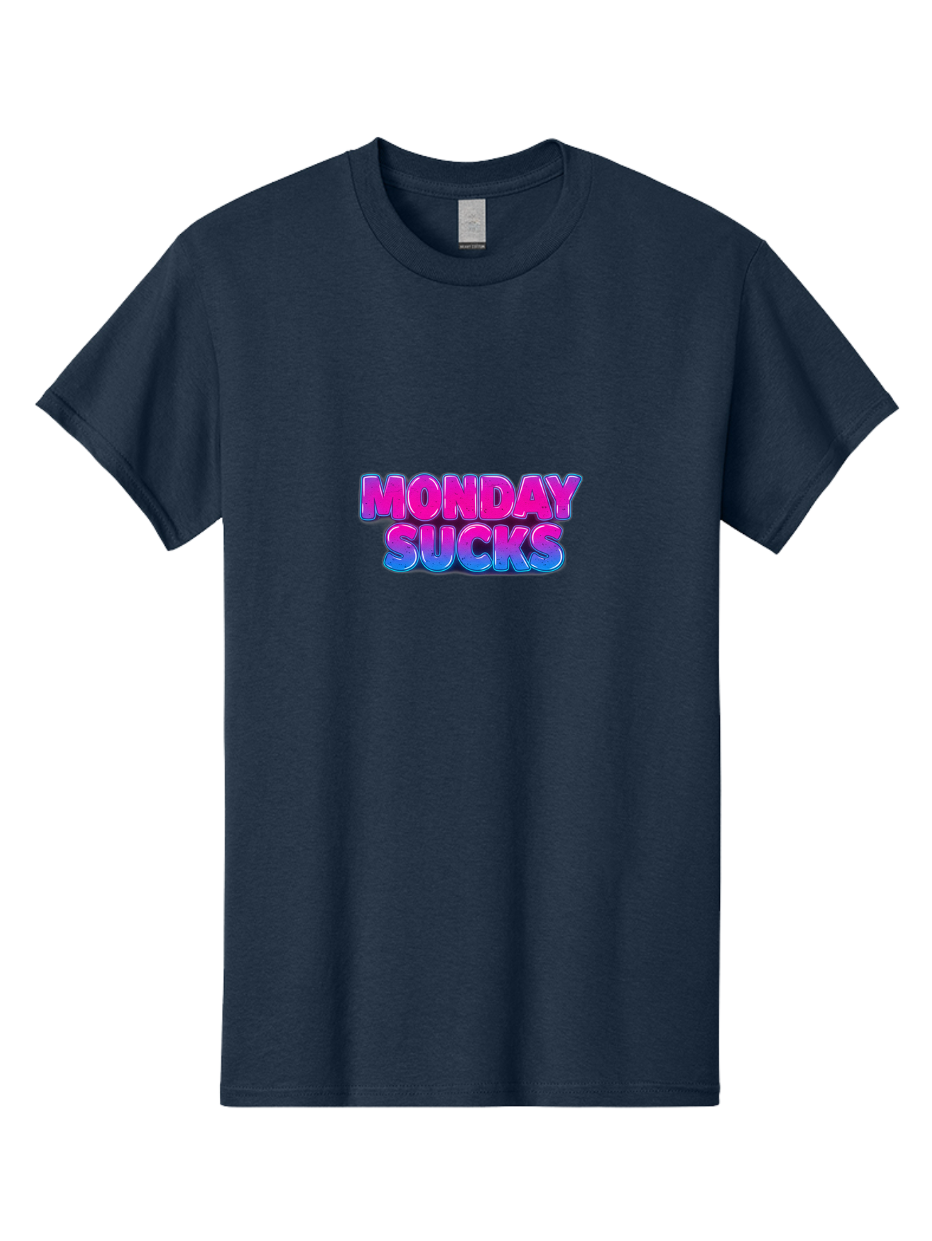 Monday-Sucks-1 Men'S Graphic Tee, 100% Cotton, Comfortable Casual Summer Wear, Machine Washable, Monday Motivation, Motivational Quote, Funny Meme, Humor, Sarcasm, Workweek Grind, Relief, Colorful Text, Pink, Blue, Gradient, Workplace Humor, Bae534