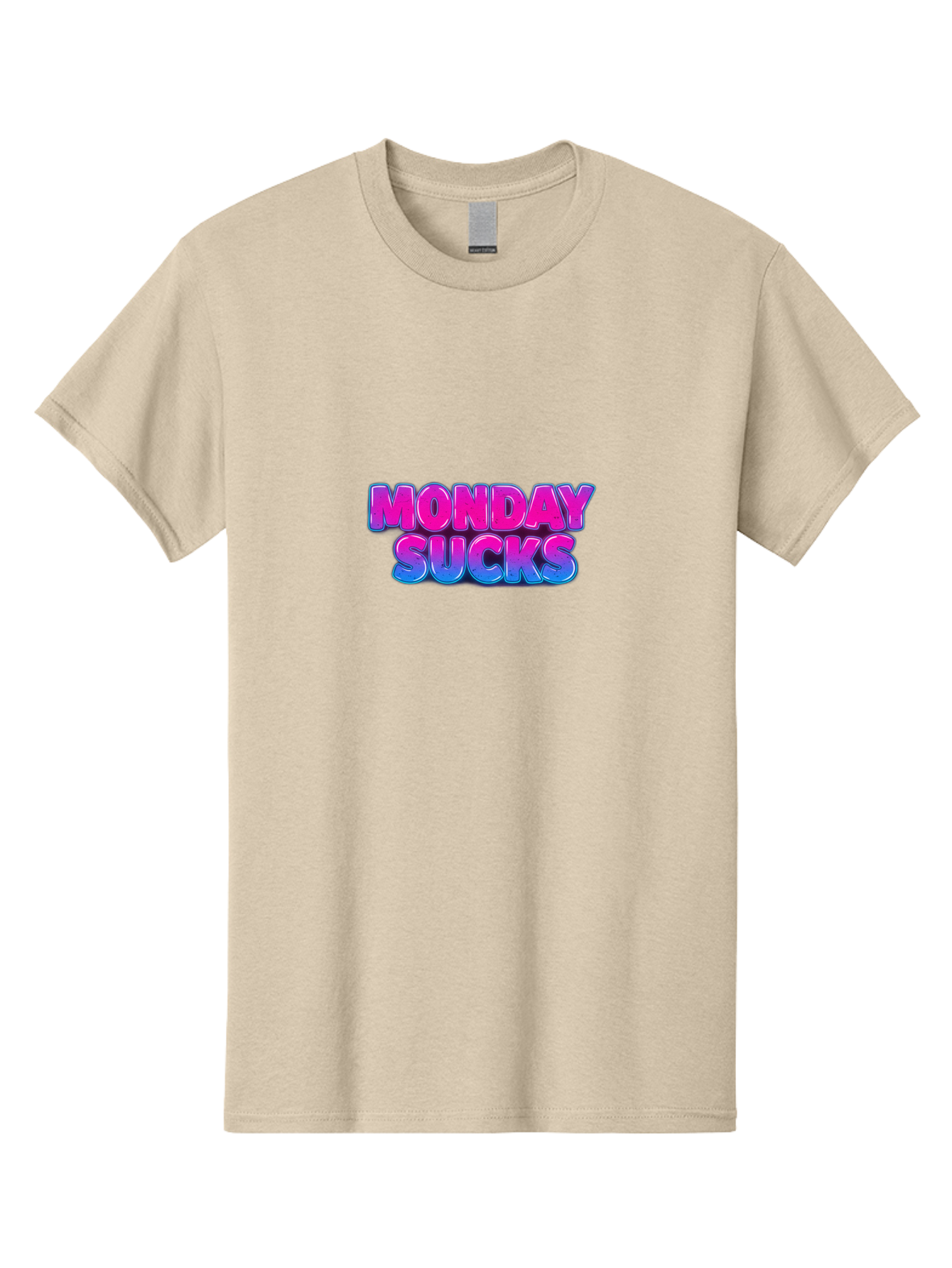 Monday-Sucks-1 Men'S Graphic Tee, 100% Cotton, Comfortable Casual Summer Wear, Machine Washable, Monday Motivation, Motivational Quote, Funny Meme, Humor, Sarcasm, Workweek Grind, Relief, Colorful Text, Pink, Blue, Gradient, Workplace Humor, Bae534