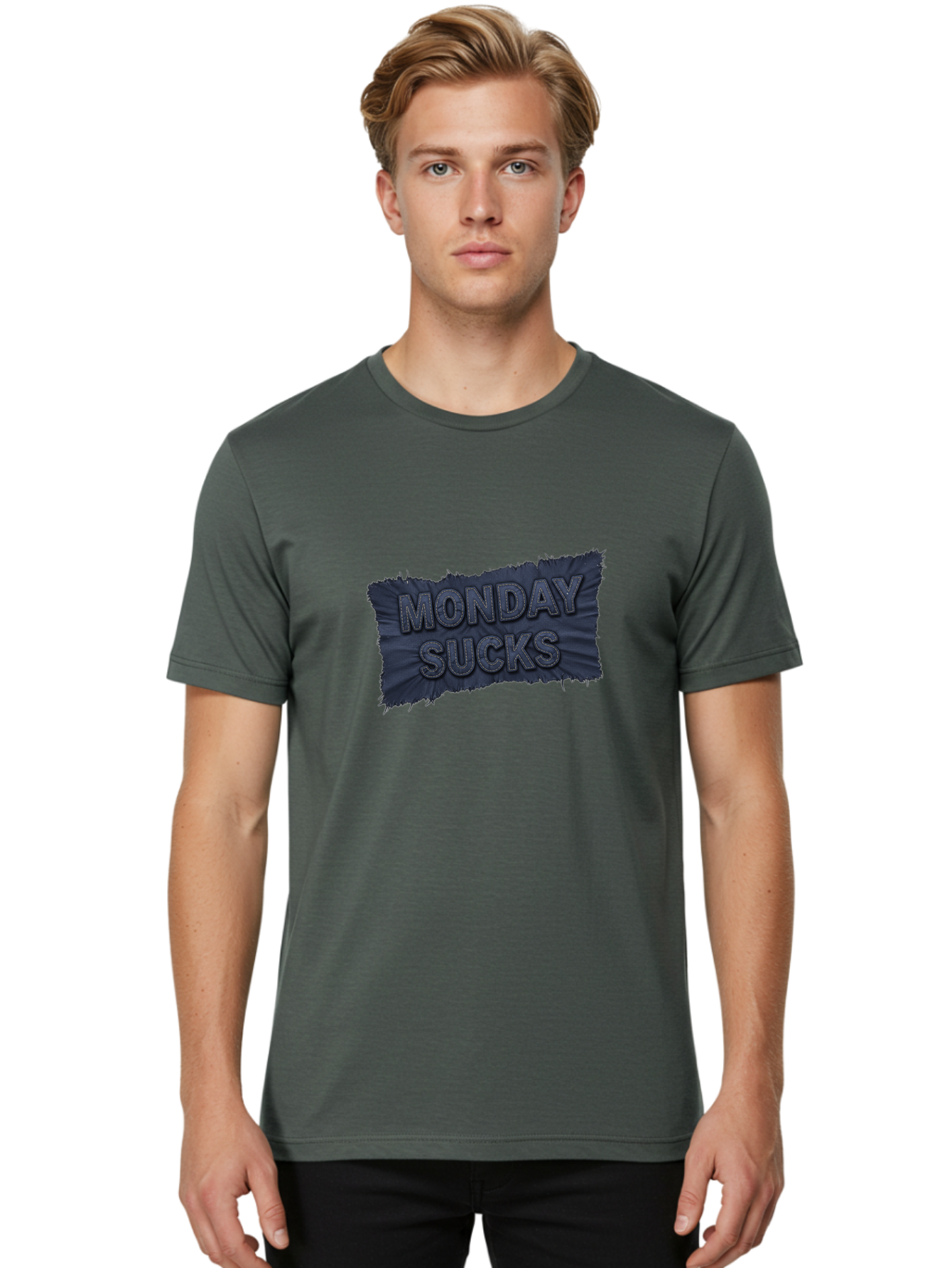 Monday-Sucks Men'S Graphic Tee, 100% Cotton, Comfortable Casual Summer Wear, Machine Washable, Motivation, Monday Blues, Negative Vibes, Motivational Quote, Funny Saying, Humor, Meme, Grunge Style, Bold Text, Inspirational Phrase Bae535