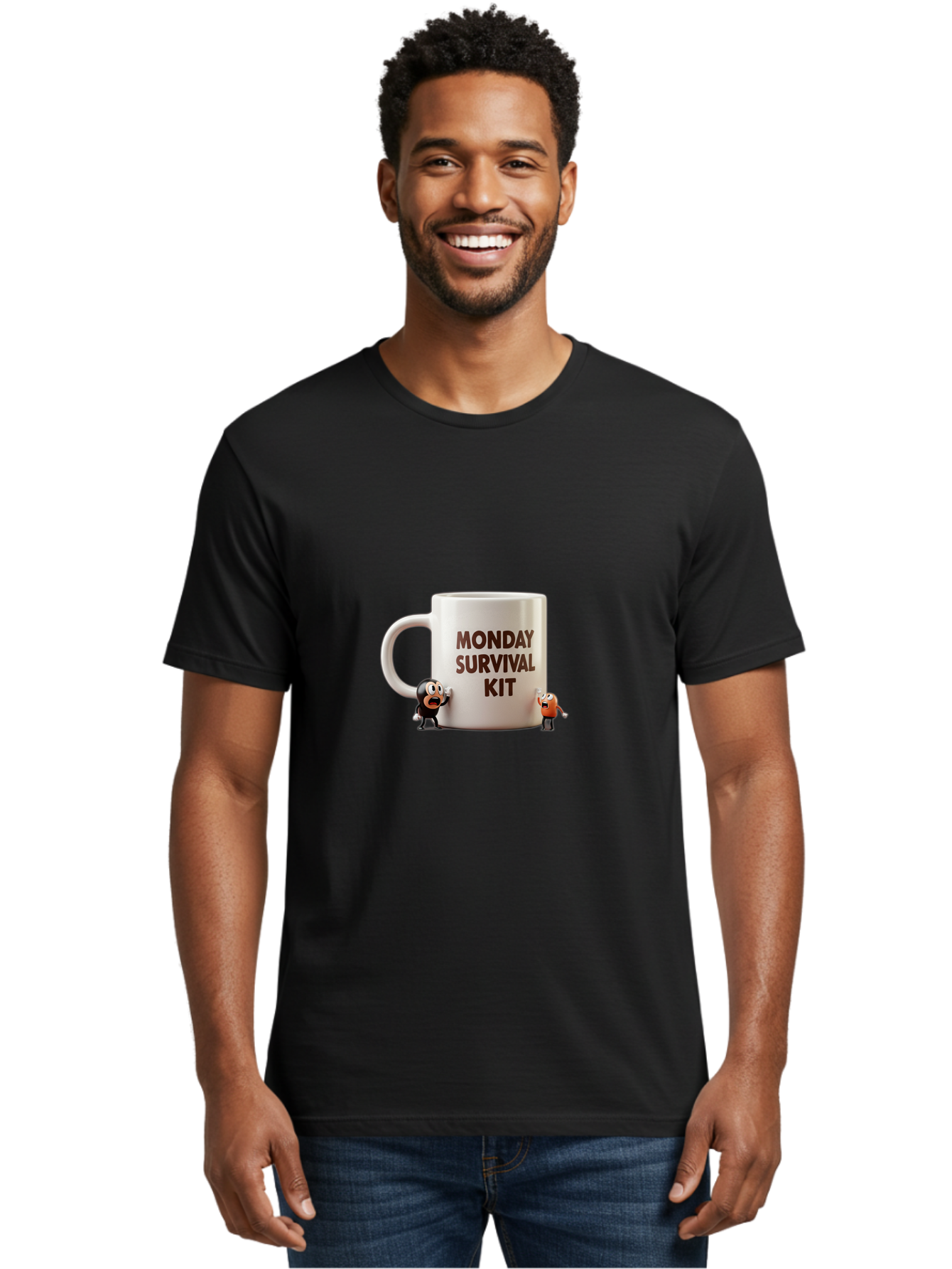 Monday-Survival-Kit-1 Men'S Graphic Tee, 100% Cotton, Comfortable Casual Summer Wear, Machine Washable, Coffee Mug, Monday Motivation, Survival Kit, Cartoon Characters, Humorous Design, Funny Coffee Cup, Quirky Illustration, Stress Relief Bae536