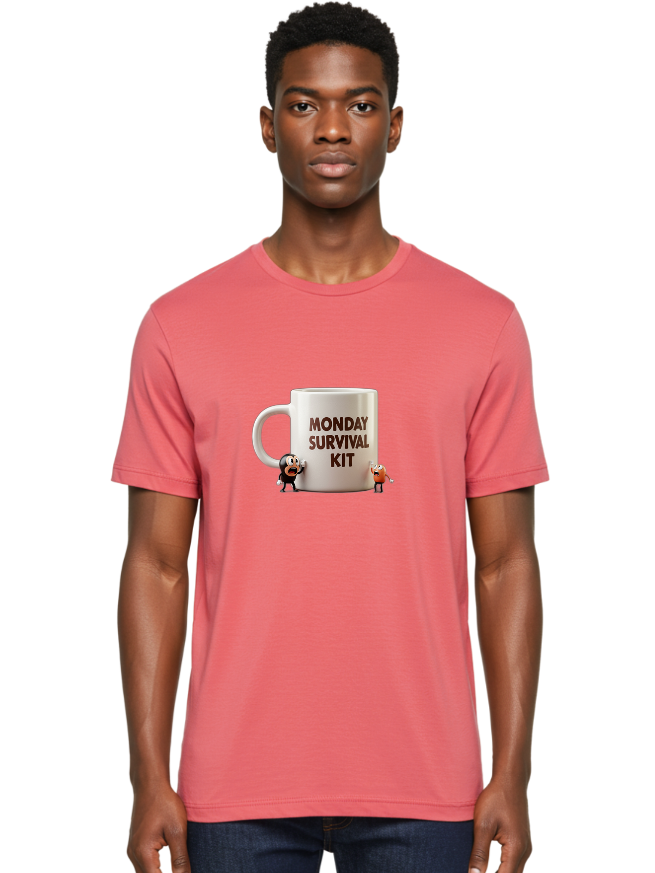 Monday-Survival-Kit-1 Men'S Graphic Tee, 100% Cotton, Comfortable Casual Summer Wear, Machine Washable, Coffee Mug, Monday Motivation, Survival Kit, Cartoon Characters, Humorous Design, Funny Coffee Cup, Quirky Illustration, Stress Relief Bae536
