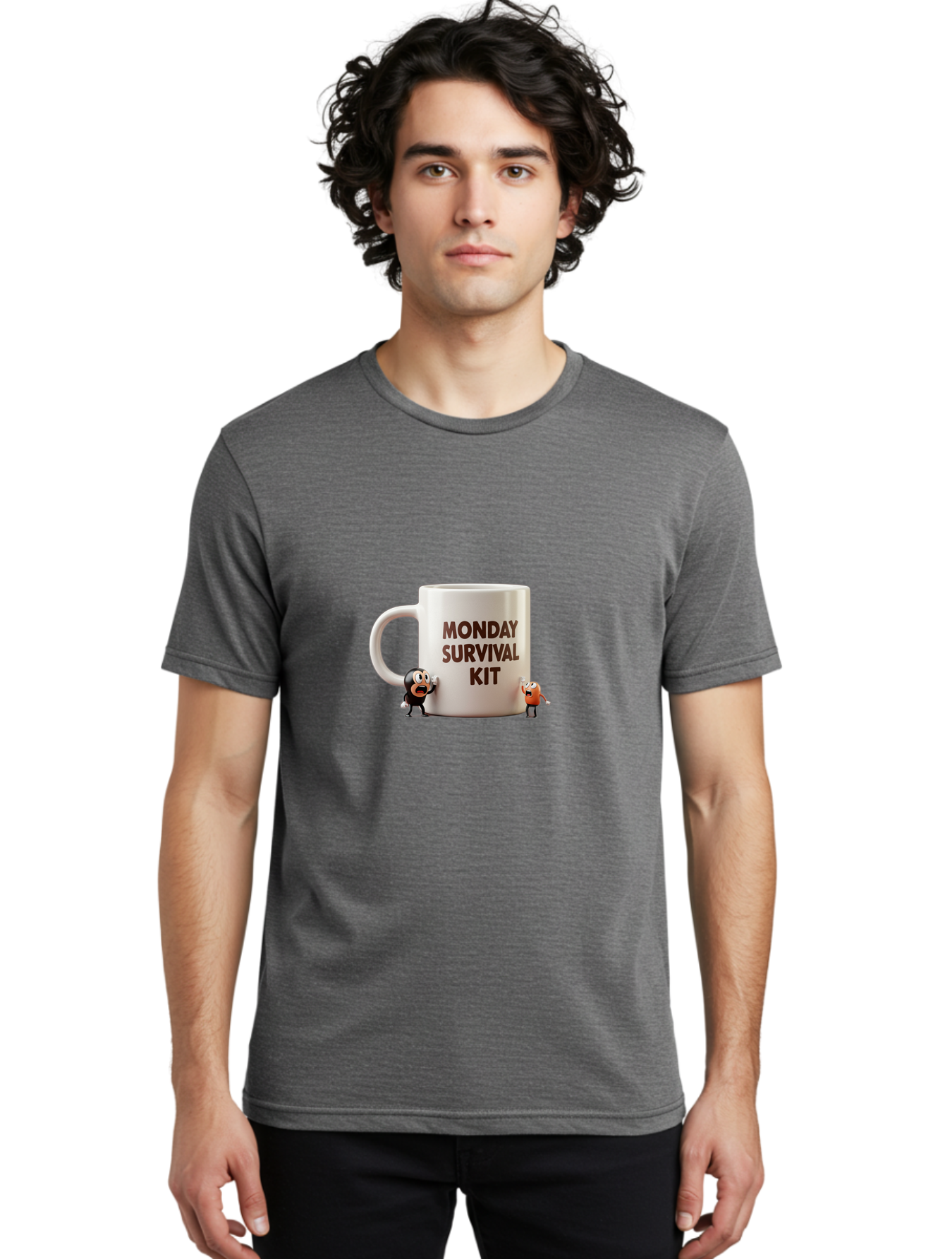 Monday-Survival-Kit-1 Men'S Graphic Tee, 100% Cotton, Comfortable Casual Summer Wear, Machine Washable, Coffee Mug, Monday Motivation, Survival Kit, Cartoon Characters, Humorous Design, Funny Coffee Cup, Quirky Illustration, Stress Relief Bae536