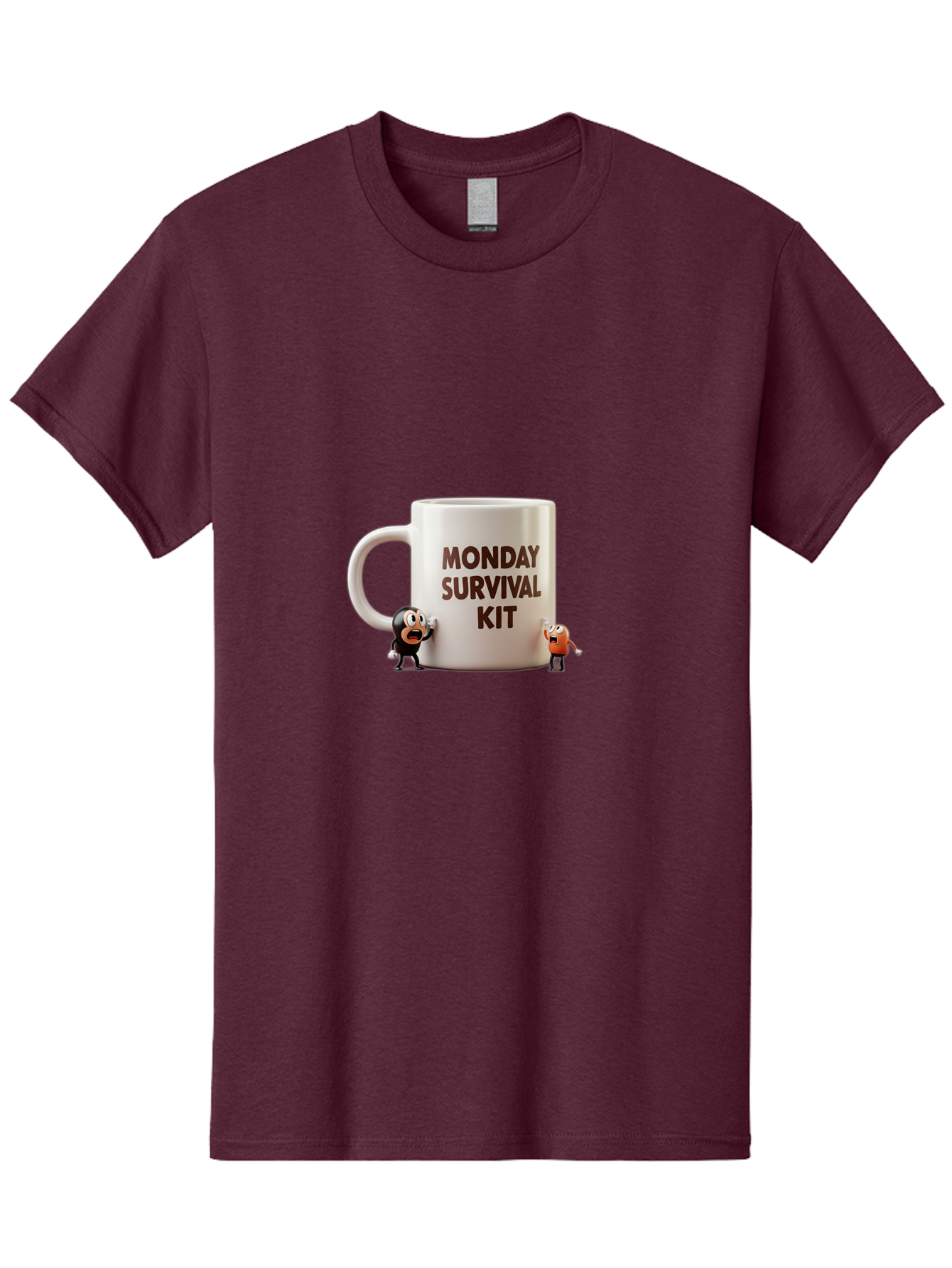 Monday-Survival-Kit-1 Men'S Graphic Tee, 100% Cotton, Comfortable Casual Summer Wear, Machine Washable, Coffee Mug, Monday Motivation, Survival Kit, Cartoon Characters, Humorous Design, Funny Coffee Cup, Quirky Illustration, Stress Relief Bae536