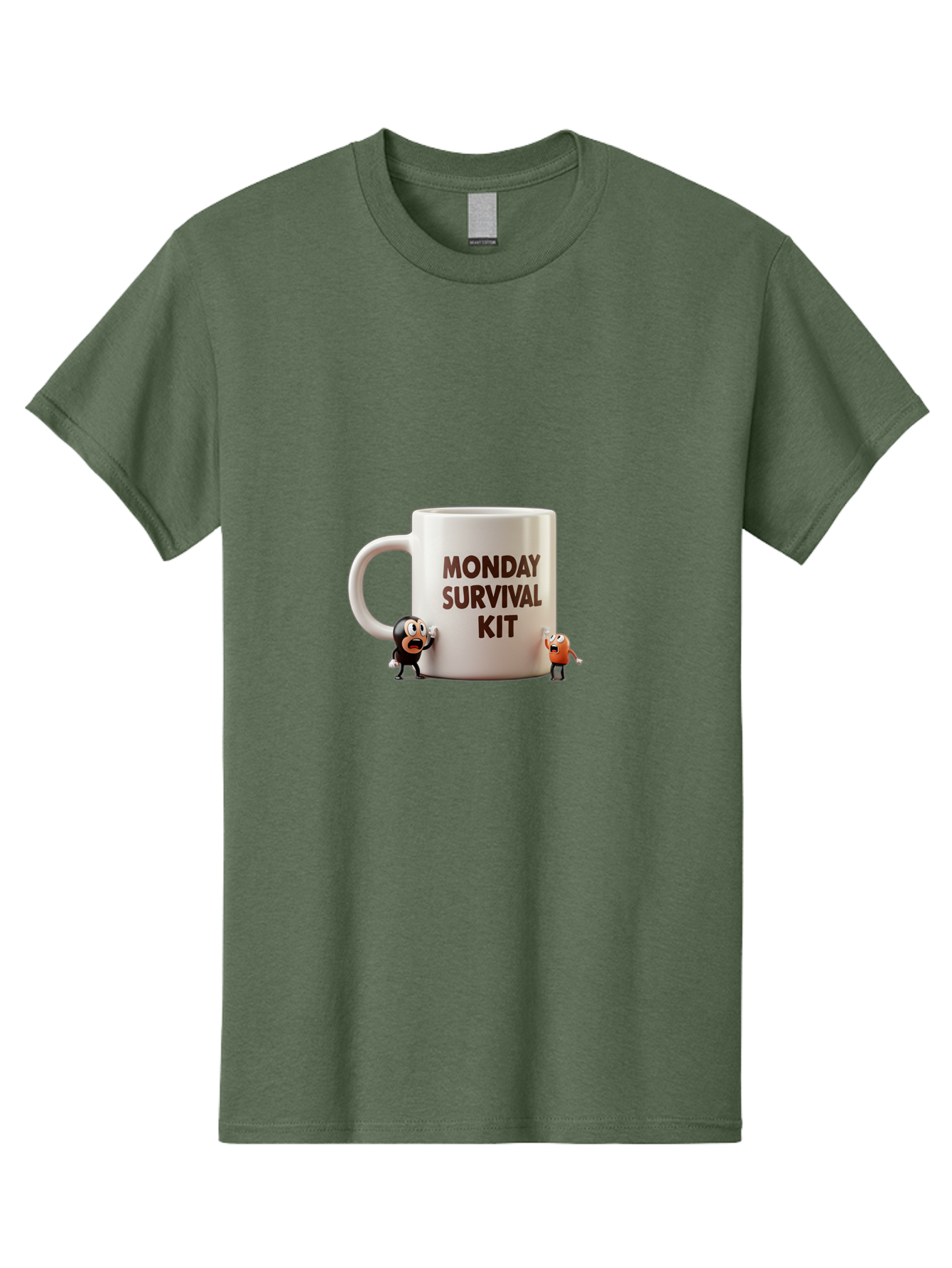 Monday-Survival-Kit-1 Men'S Graphic Tee, 100% Cotton, Comfortable Casual Summer Wear, Machine Washable, Coffee Mug, Monday Motivation, Survival Kit, Cartoon Characters, Humorous Design, Funny Coffee Cup, Quirky Illustration, Stress Relief Bae536
