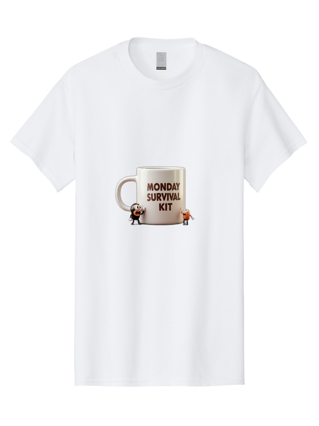 Monday-Survival-Kit-1 Men'S Graphic Tee, 100% Cotton, Comfortable Casual Summer Wear, Machine Washable, Coffee Mug, Monday Motivation, Survival Kit, Cartoon Characters, Humorous Design, Funny Coffee Cup, Quirky Illustration, Stress Relief Bae536