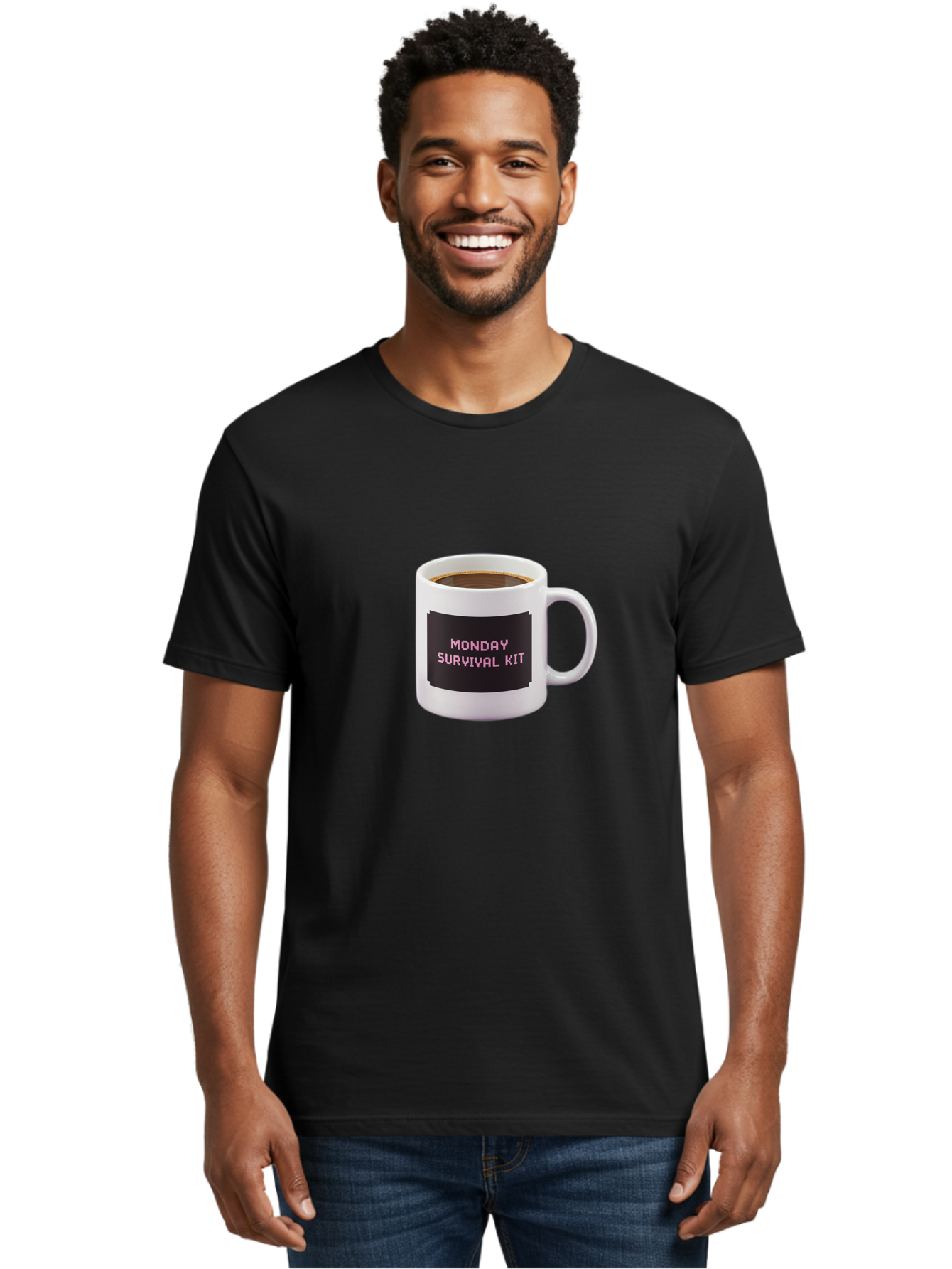 Monday-Survival-Kit-2 Men'S Graphic Tee, 100% Cotton, Comfortable Casual Summer Wear, Machine Washable, Coffee Mug, Monday Motivation, Survival Kit, Morning Coffee, Monday Blues, Funny Mug, Office Humor, Coworker Gift, Coffee Break Bae537
