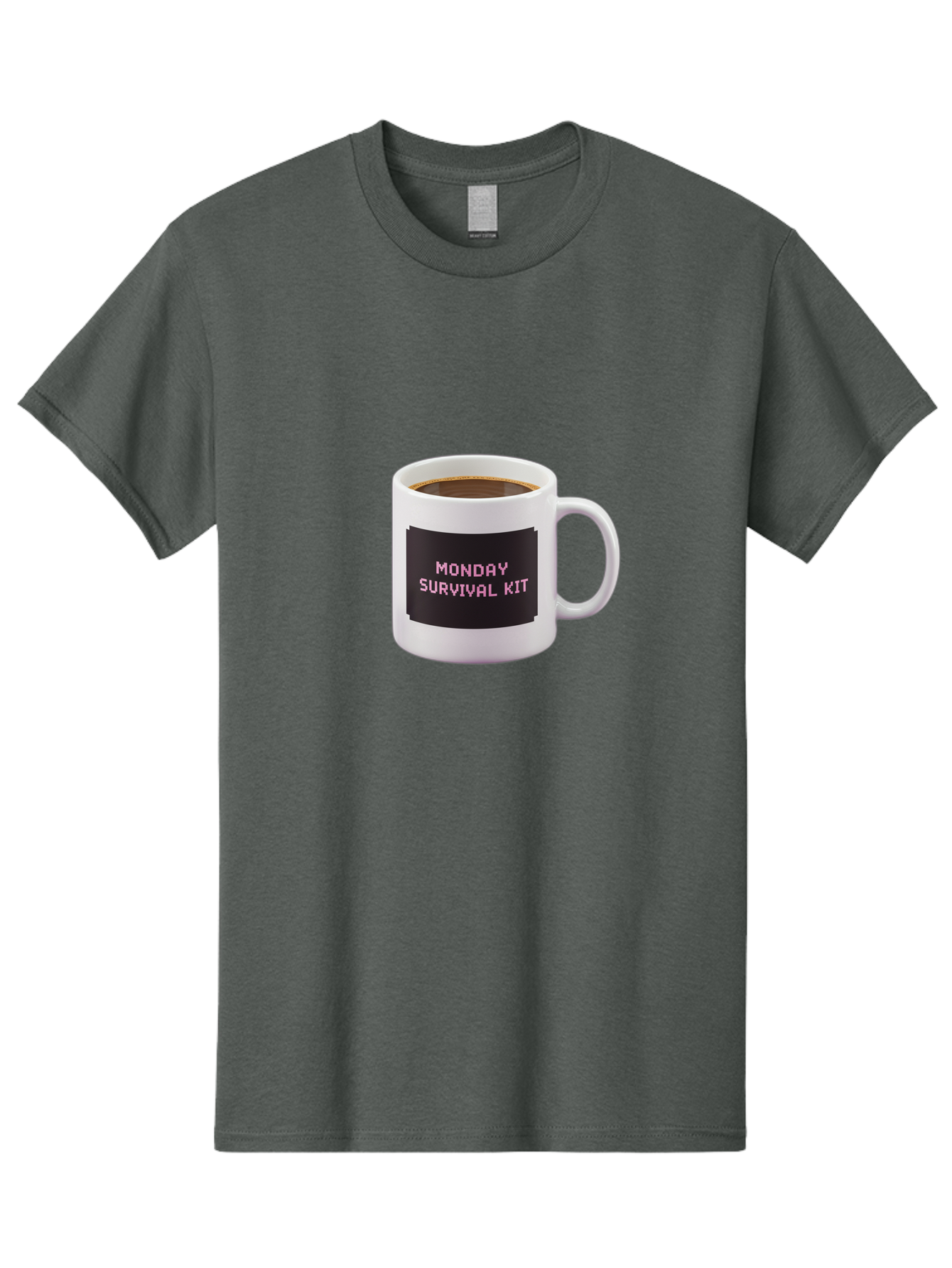 Monday-Survival-Kit-2 Men'S Graphic Tee, 100% Cotton, Comfortable Casual Summer Wear, Machine Washable, Coffee Mug, Monday Motivation, Survival Kit, Morning Coffee, Monday Blues, Funny Mug, Office Humor, Coworker Gift, Coffee Break Bae537