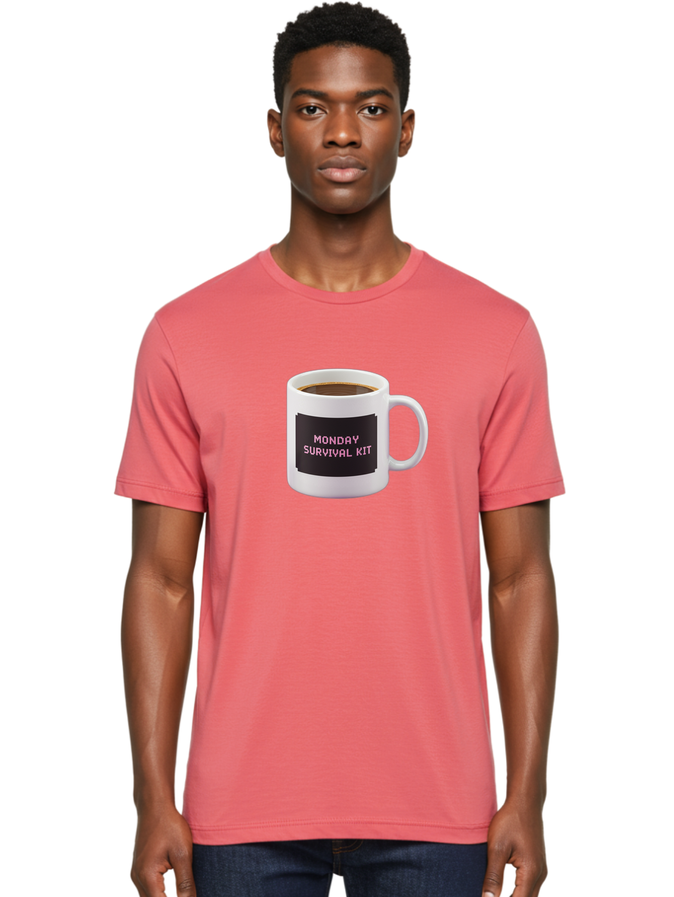Monday-Survival-Kit-2 Men'S Graphic Tee, 100% Cotton, Comfortable Casual Summer Wear, Machine Washable, Coffee Mug, Monday Motivation, Survival Kit, Morning Coffee, Monday Blues, Funny Mug, Office Humor, Coworker Gift, Coffee Break Bae537