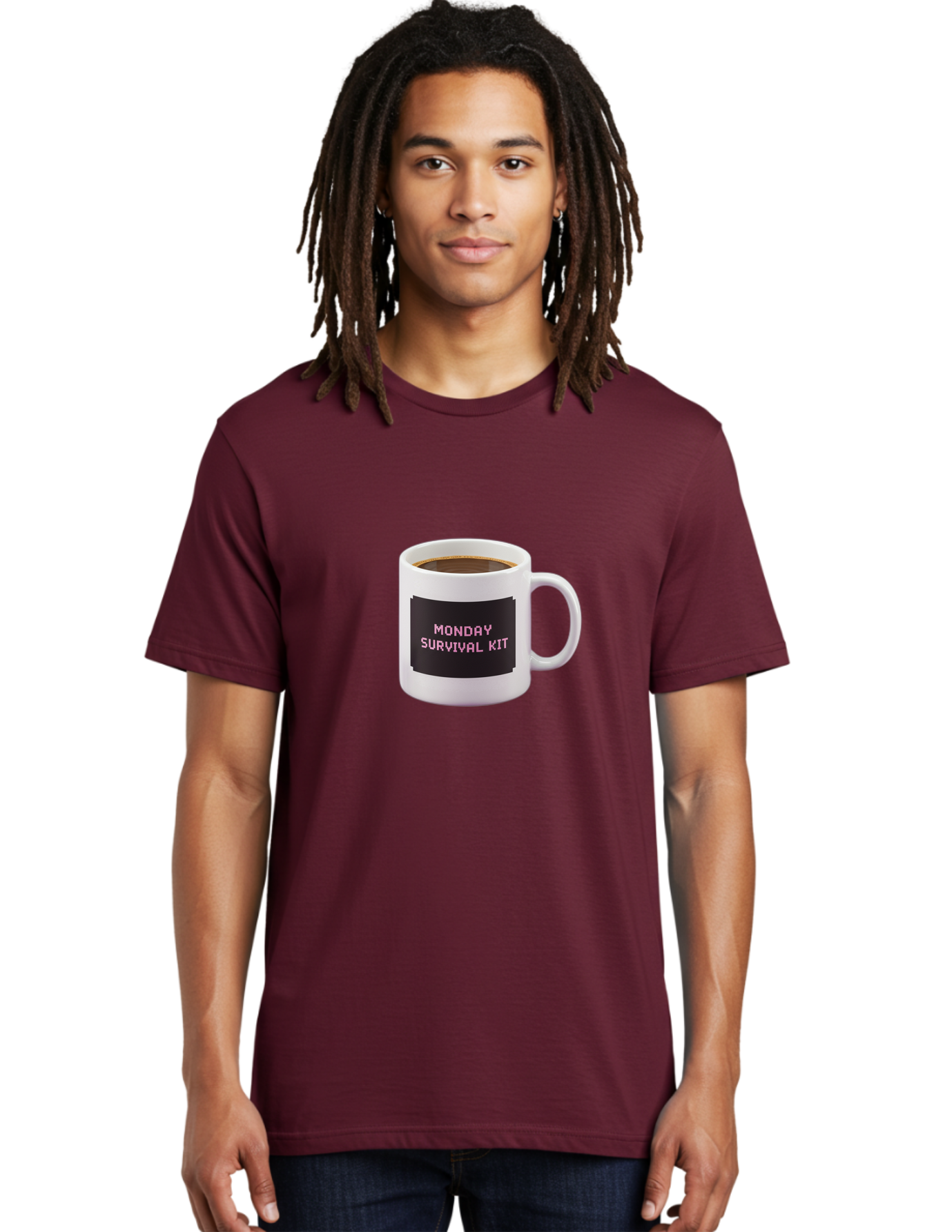 Monday-Survival-Kit-2 Men'S Graphic Tee, 100% Cotton, Comfortable Casual Summer Wear, Machine Washable, Coffee Mug, Monday Motivation, Survival Kit, Morning Coffee, Monday Blues, Funny Mug, Office Humor, Coworker Gift, Coffee Break Bae537