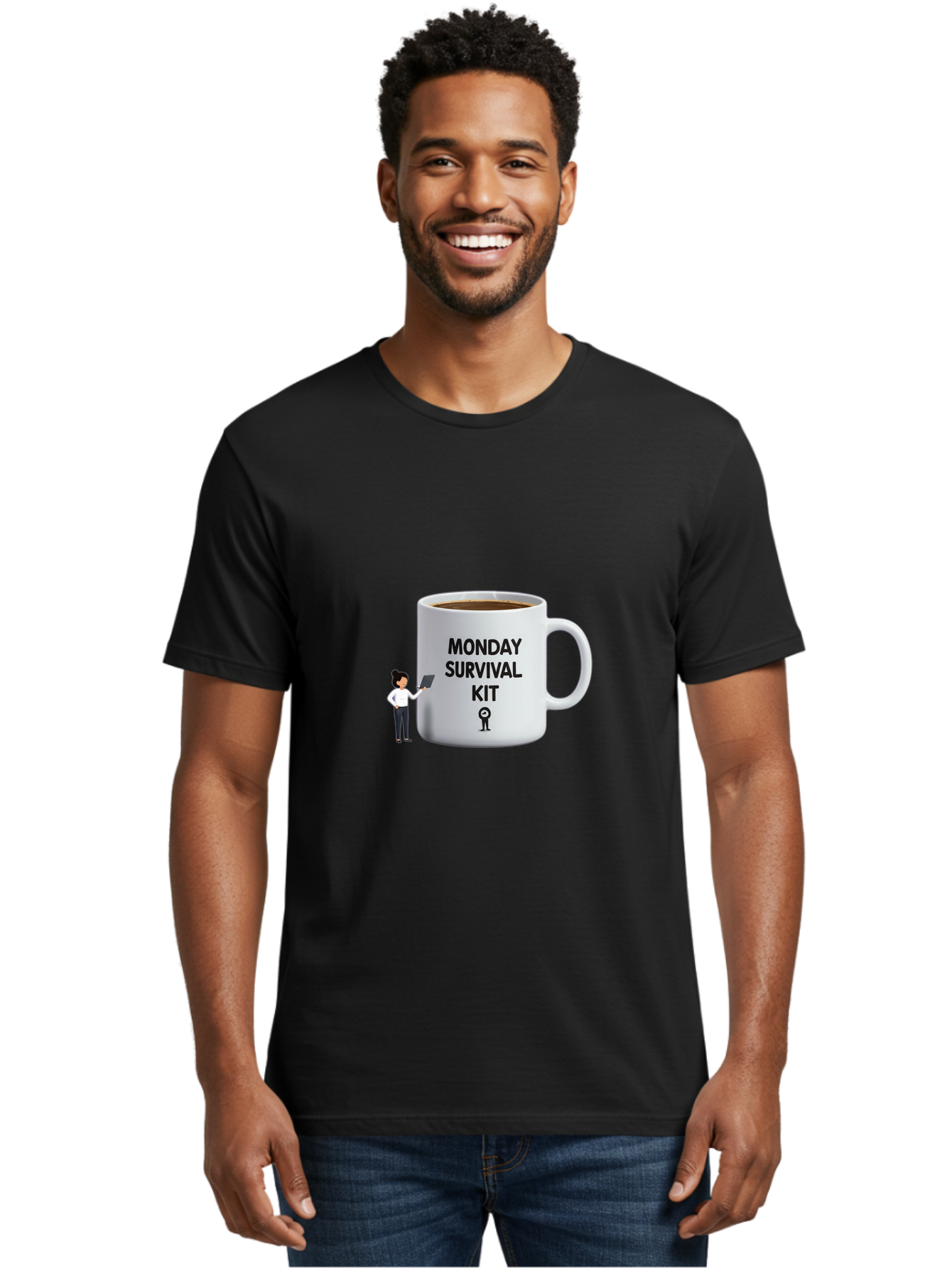 Monday-Survival-Kit Men'S Graphic Tee, 100% Cotton, Comfortable Casual Summer Wear, Machine Washable, Coffee Mug, Monday Motivation, Survival Kit, Morning Coffee, Coffee Break, Motivation, Morning Routine, Funny Coffee Mug, Office Humor, Bae538