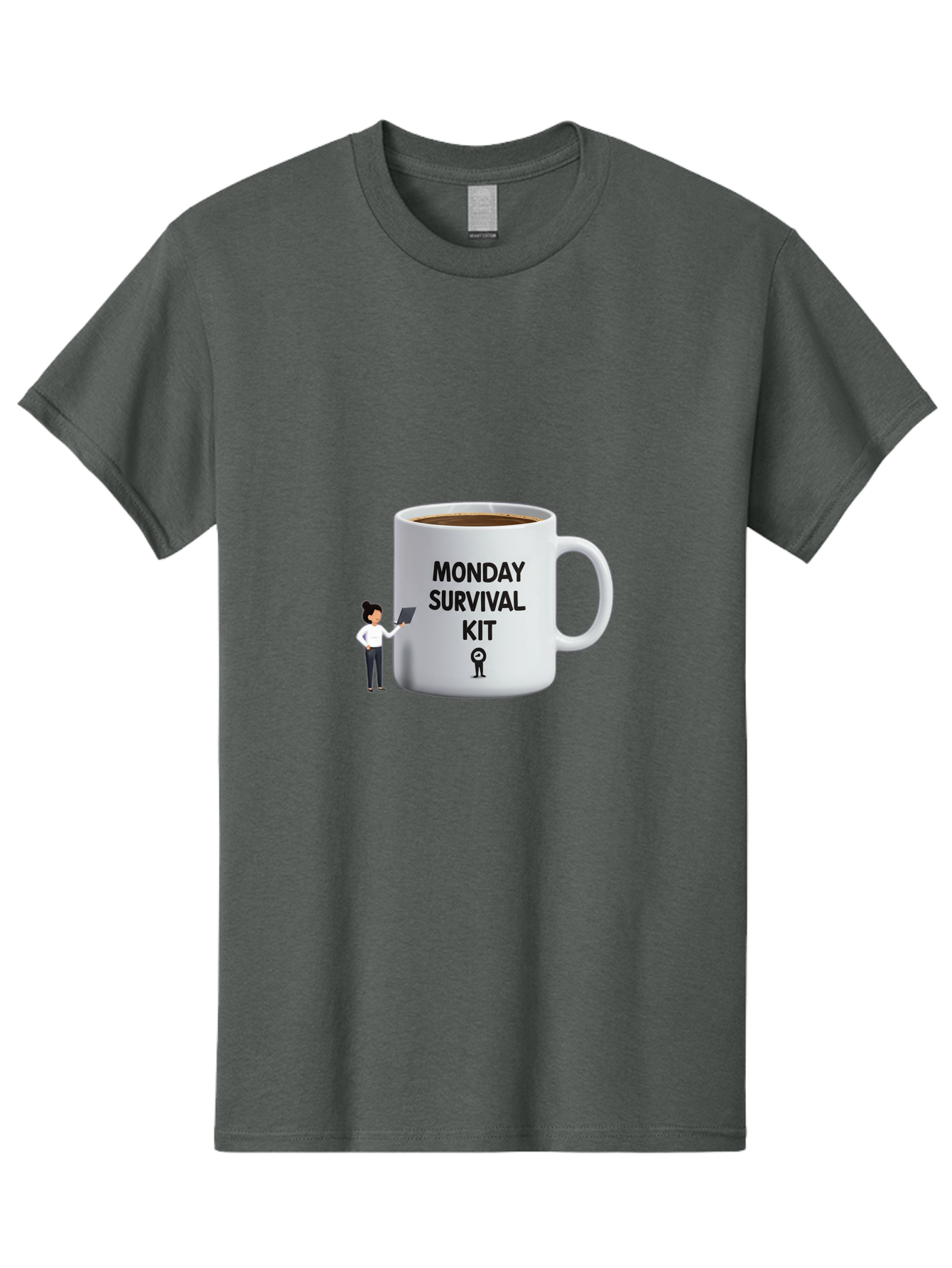 Monday-Survival-Kit Men'S Graphic Tee, 100% Cotton, Comfortable Casual Summer Wear, Machine Washable, Coffee Mug, Monday Motivation, Survival Kit, Morning Coffee, Coffee Break, Motivation, Morning Routine, Funny Coffee Mug, Office Humor, Bae538