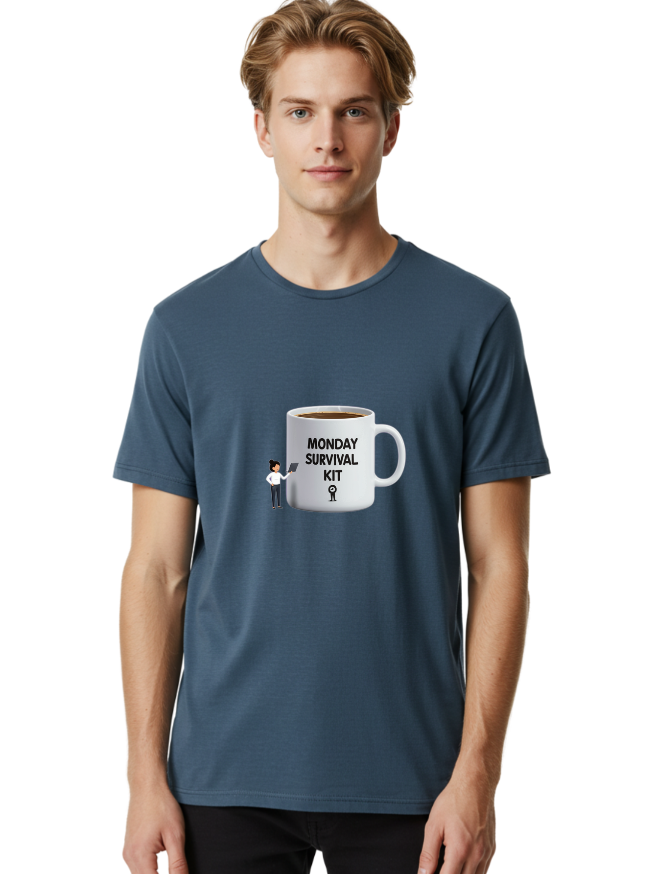 Monday-Survival-Kit Men'S Graphic Tee, 100% Cotton, Comfortable Casual Summer Wear, Machine Washable, Coffee Mug, Monday Motivation, Survival Kit, Morning Coffee, Coffee Break, Motivation, Morning Routine, Funny Coffee Mug, Office Humor, Bae538