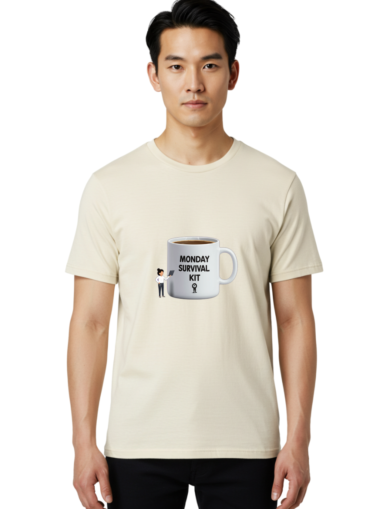 Monday-Survival-Kit Men'S Graphic Tee, 100% Cotton, Comfortable Casual Summer Wear, Machine Washable, Coffee Mug, Monday Motivation, Survival Kit, Morning Coffee, Coffee Break, Motivation, Morning Routine, Funny Coffee Mug, Office Humor, Bae538