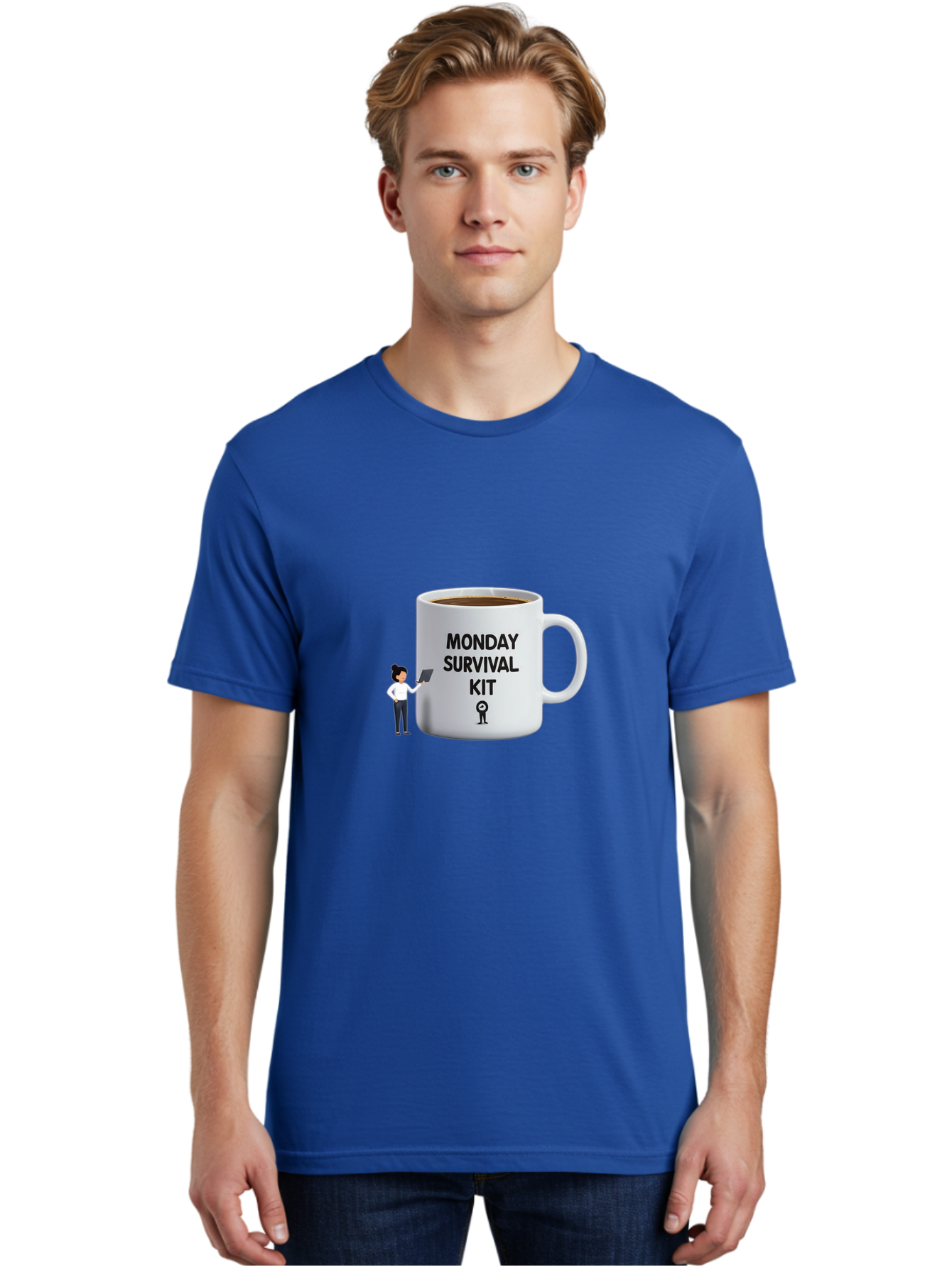 Monday-Survival-Kit Men'S Graphic Tee, 100% Cotton, Comfortable Casual Summer Wear, Machine Washable, Coffee Mug, Monday Motivation, Survival Kit, Morning Coffee, Coffee Break, Motivation, Morning Routine, Funny Coffee Mug, Office Humor, Bae538