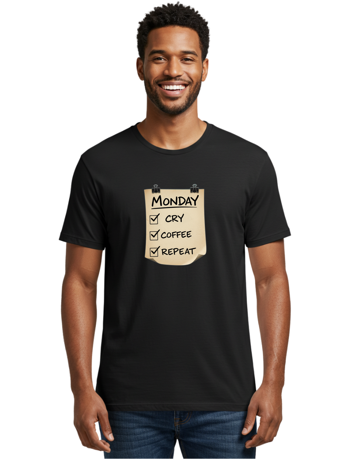Monday-To-Do-List-1 Men'S Graphic Tee, 100% Cotton, Comfortable Casual Summer Wear, Machine Washable, Monday Motivation, Funny To-Do List, Humor, Coffee Lover, Cry Coffee Repeat, Monday Blues, Motivational Quote, Monday Humor Bae539