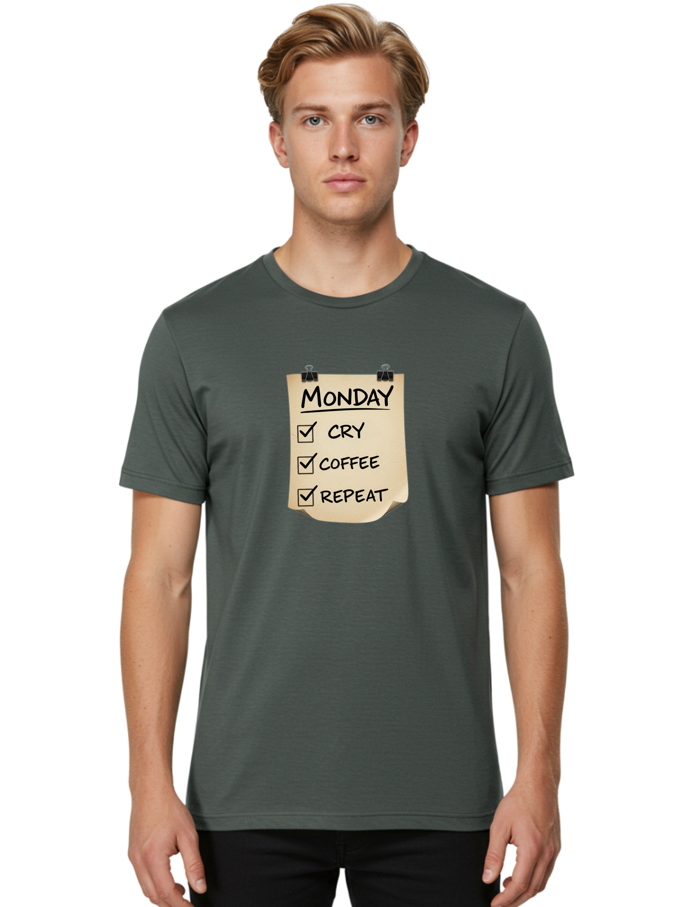 Monday-To-Do-List-1 Men'S Graphic Tee, 100% Cotton, Comfortable Casual Summer Wear, Machine Washable, Monday Motivation, Funny To-Do List, Humor, Coffee Lover, Cry Coffee Repeat, Monday Blues, Motivational Quote, Monday Humor Bae539