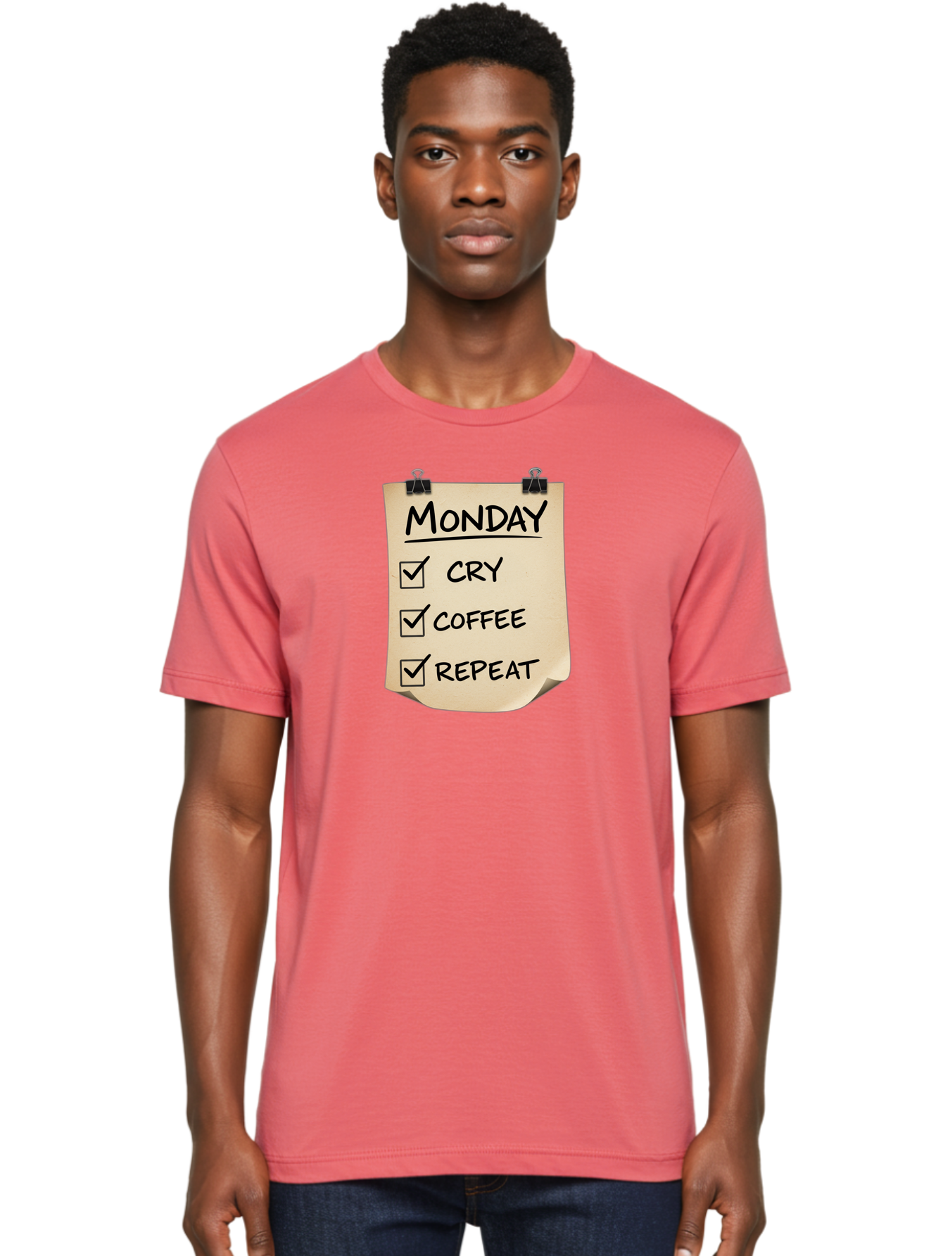 Monday-To-Do-List-1 Men'S Graphic Tee, 100% Cotton, Comfortable Casual Summer Wear, Machine Washable, Monday Motivation, Funny To-Do List, Humor, Coffee Lover, Cry Coffee Repeat, Monday Blues, Motivational Quote, Monday Humor Bae539