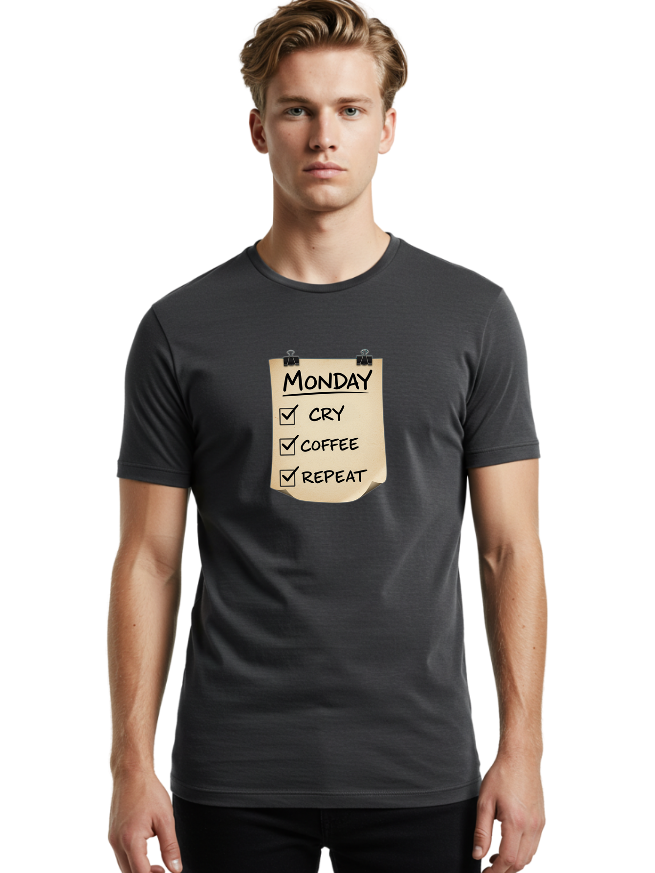 Monday-To-Do-List-1 Men'S Graphic Tee, 100% Cotton, Comfortable Casual Summer Wear, Machine Washable, Monday Motivation, Funny To-Do List, Humor, Coffee Lover, Cry Coffee Repeat, Monday Blues, Motivational Quote, Monday Humor Bae539