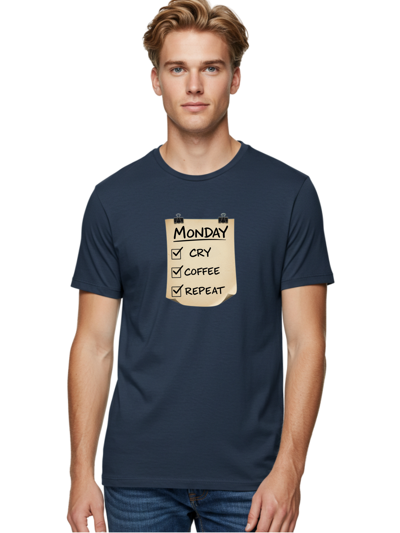 Monday-To-Do-List-1 Men'S Graphic Tee, 100% Cotton, Comfortable Casual Summer Wear, Machine Washable, Monday Motivation, Funny To-Do List, Humor, Coffee Lover, Cry Coffee Repeat, Monday Blues, Motivational Quote, Monday Humor Bae539