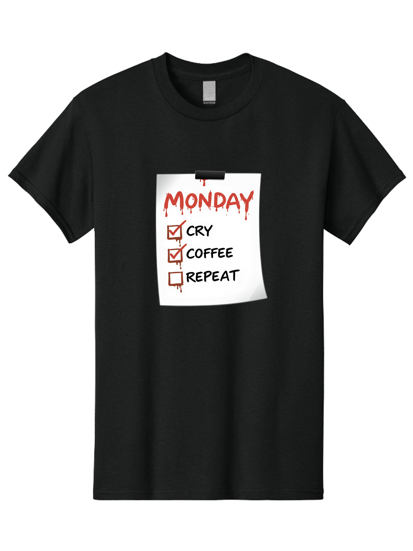 Monday-To-Do-List-2 Men'S Graphic Tee, 100% Cotton, Comfortable Casual Summer Wear, Machine Washable, Humorous To-Do List, Monday Blues, Cry, Coffee, Repeat, Funny Office Humor, Workplace Comedy, Blood Dripping Text, Checklist, Relatable Meme Bae540