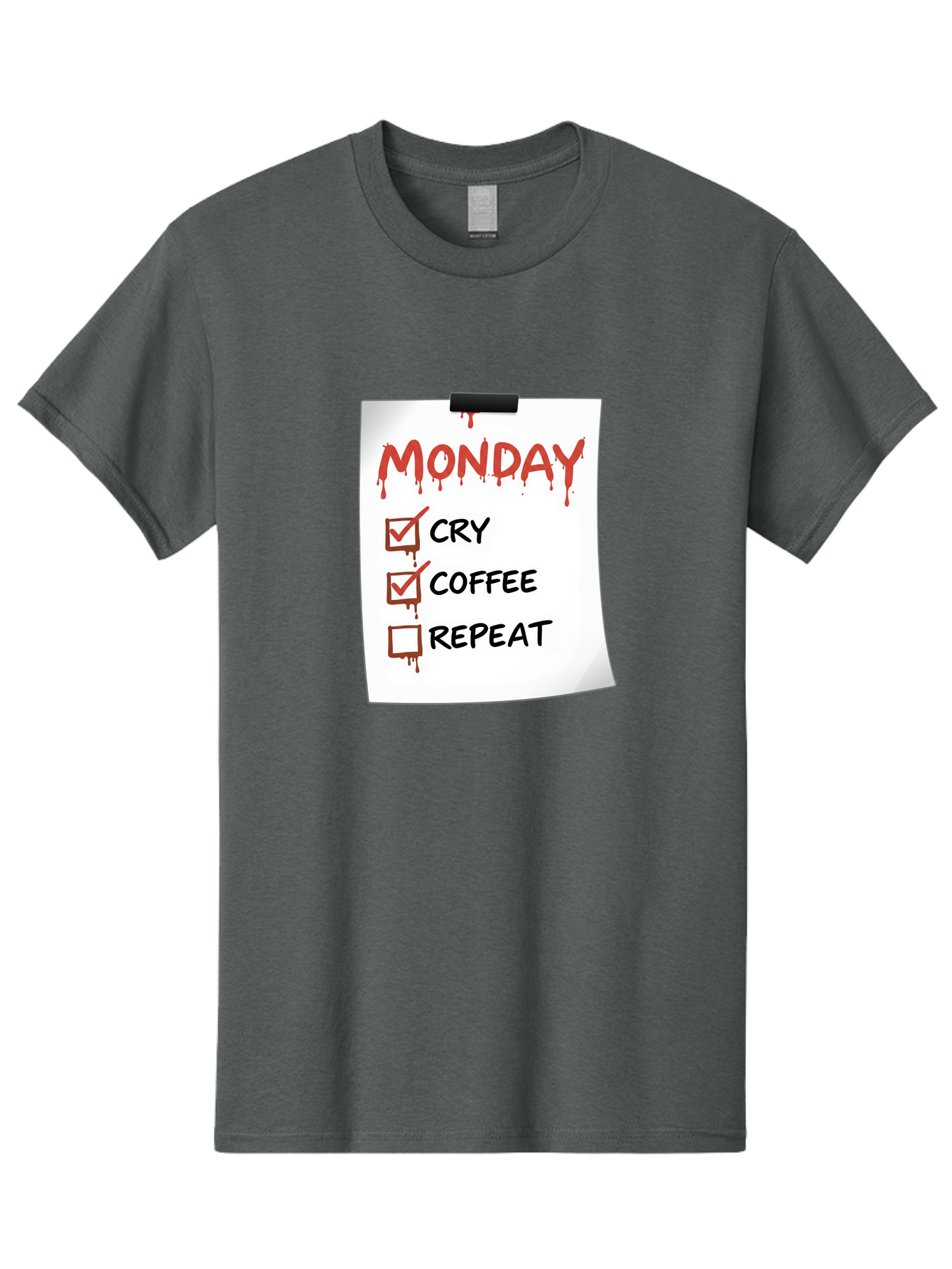 Monday-To-Do-List-2 Men'S Graphic Tee, 100% Cotton, Comfortable Casual Summer Wear, Machine Washable, Humorous To-Do List, Monday Blues, Cry, Coffee, Repeat, Funny Office Humor, Workplace Comedy, Blood Dripping Text, Checklist, Relatable Meme Bae540