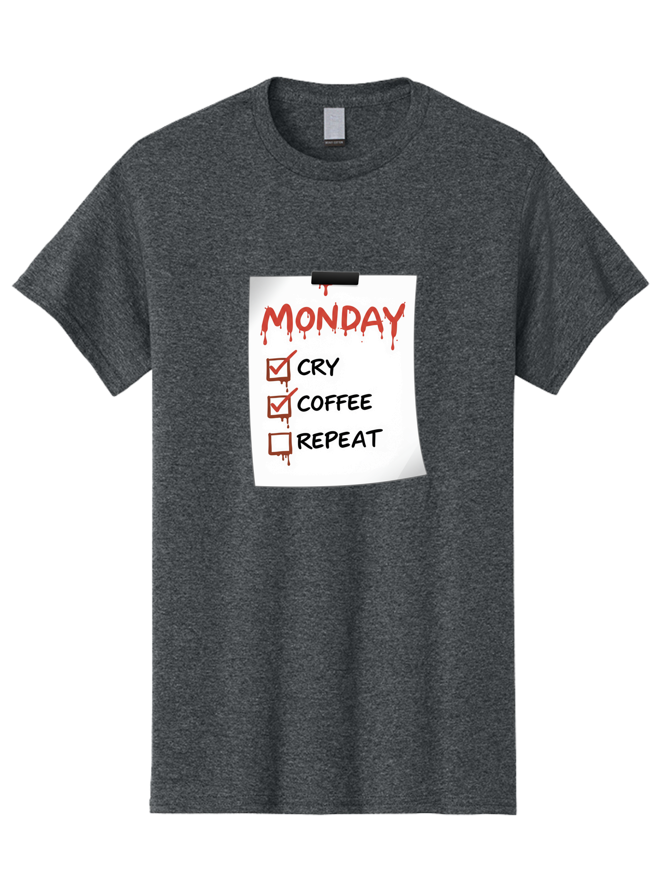 Monday-To-Do-List-2 Men'S Graphic Tee, 100% Cotton, Comfortable Casual Summer Wear, Machine Washable, Humorous To-Do List, Monday Blues, Cry, Coffee, Repeat, Funny Office Humor, Workplace Comedy, Blood Dripping Text, Checklist, Relatable Meme Bae540