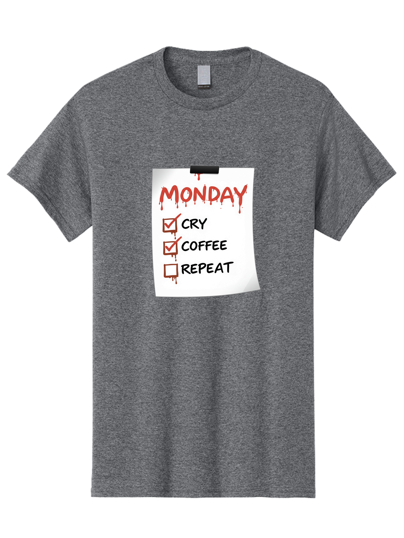 Monday-To-Do-List-2 Men'S Graphic Tee, 100% Cotton, Comfortable Casual Summer Wear, Machine Washable, Humorous To-Do List, Monday Blues, Cry, Coffee, Repeat, Funny Office Humor, Workplace Comedy, Blood Dripping Text, Checklist, Relatable Meme Bae540